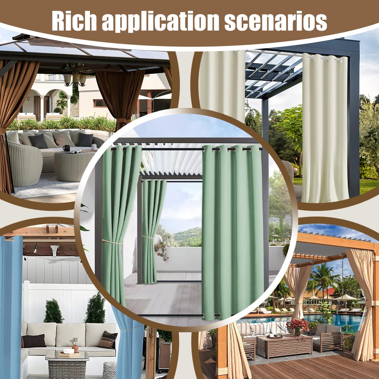 Outdoor Vorhang Wetterfest mit Ösen, 210x180CM, Sichtschutz Sonnenschutz Outdoor Gardine, ardinen Sichtschutz, Sonnenschutz Gardine für Pavillon Terrasse Pergola, Hellgrau