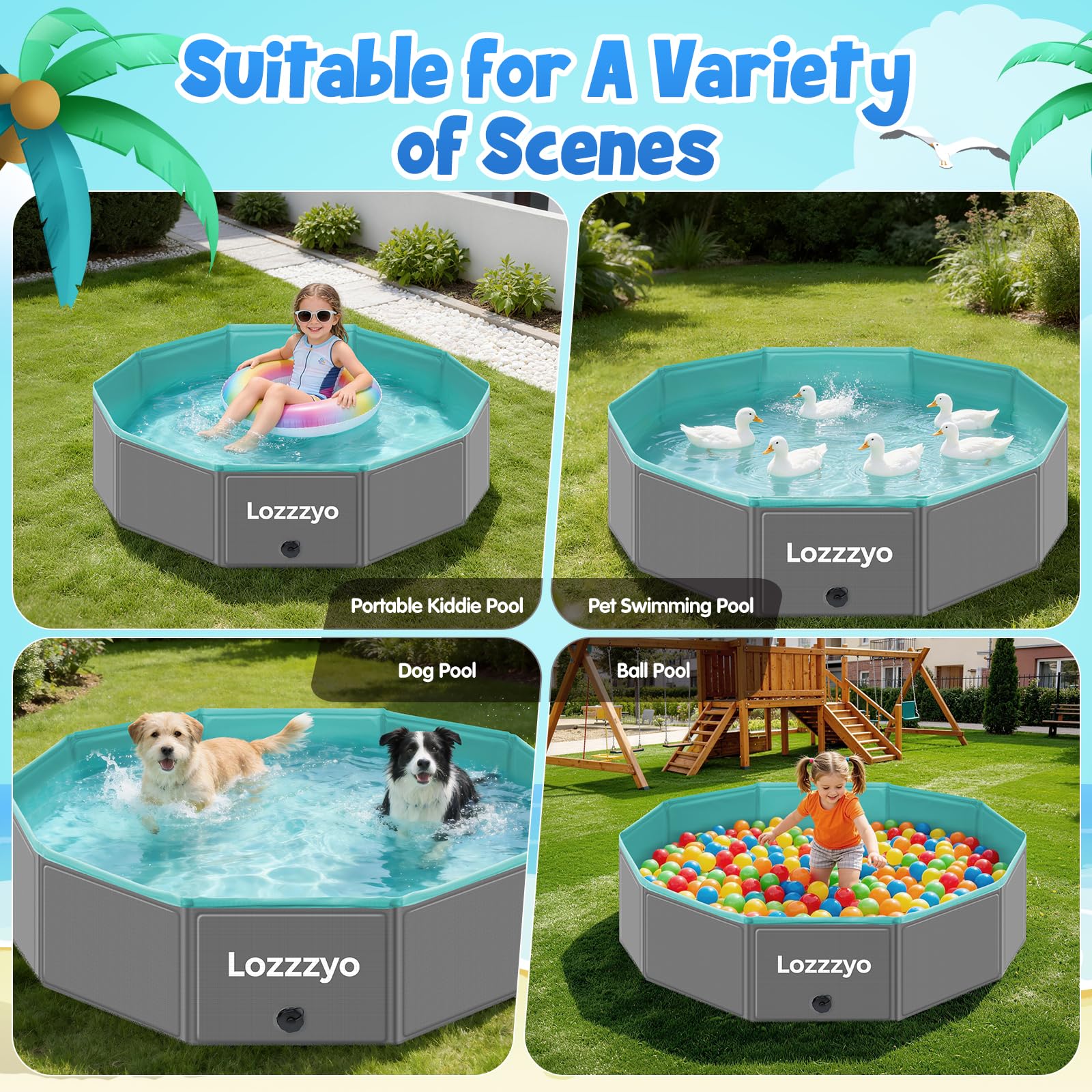 Piscina Plegable para Perros y Niños, Piscina Portátil de PVC Grueso Antideslizante con Válvula de Drenaje, Piscina Perros Grandes y Niños para Jardín, Terraza, Playa y Camping (120 * 30CM)