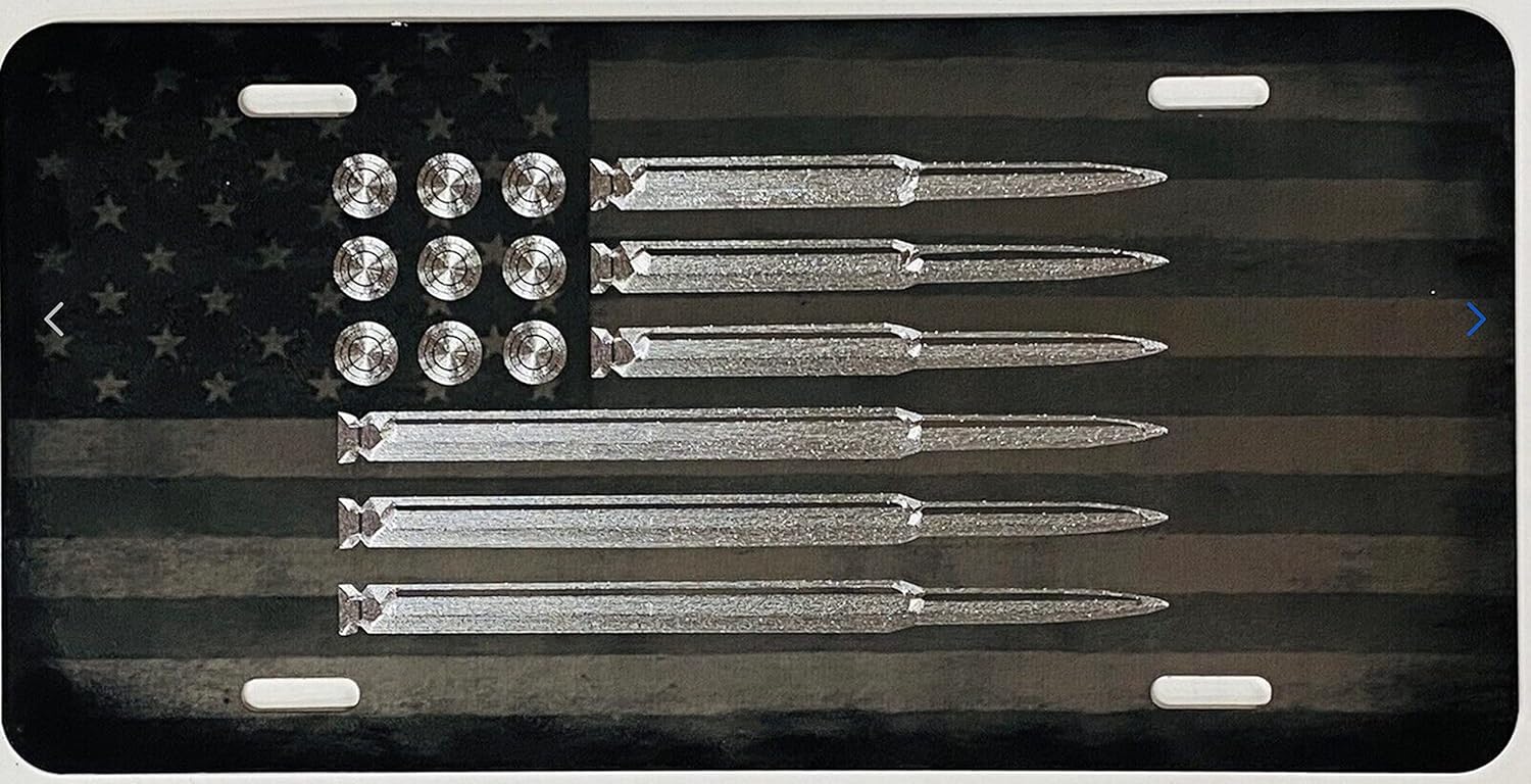 Combo Laser & Diamond Etched – Placa de matrícula delantera con diseño de bandera de EE. UU