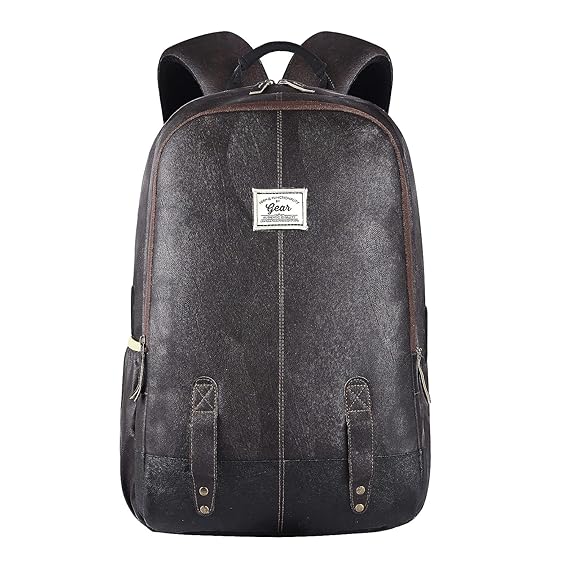 Gear Classic 20L Small Faux Leather Water Resistant Anti Theft Laptop Bag/Office Backpack for Men/Women - Brown
