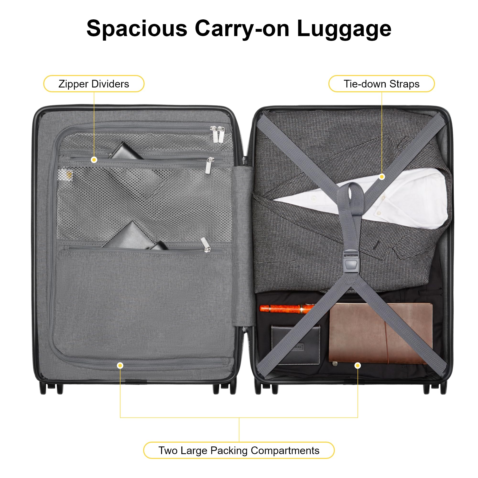 LEVEL8 Maleta Cabina Compartimento PC Rígido TSA 4ruedas 55cm, 38L,Azul | 4ruedas Silenciosa,Policarbonato