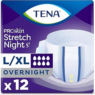 Tena ProSkin Overnight Incontinence Adult Diaper for Women & Men, Stretch, Large/Extra Large, 12 Count, Packaging May Vary
