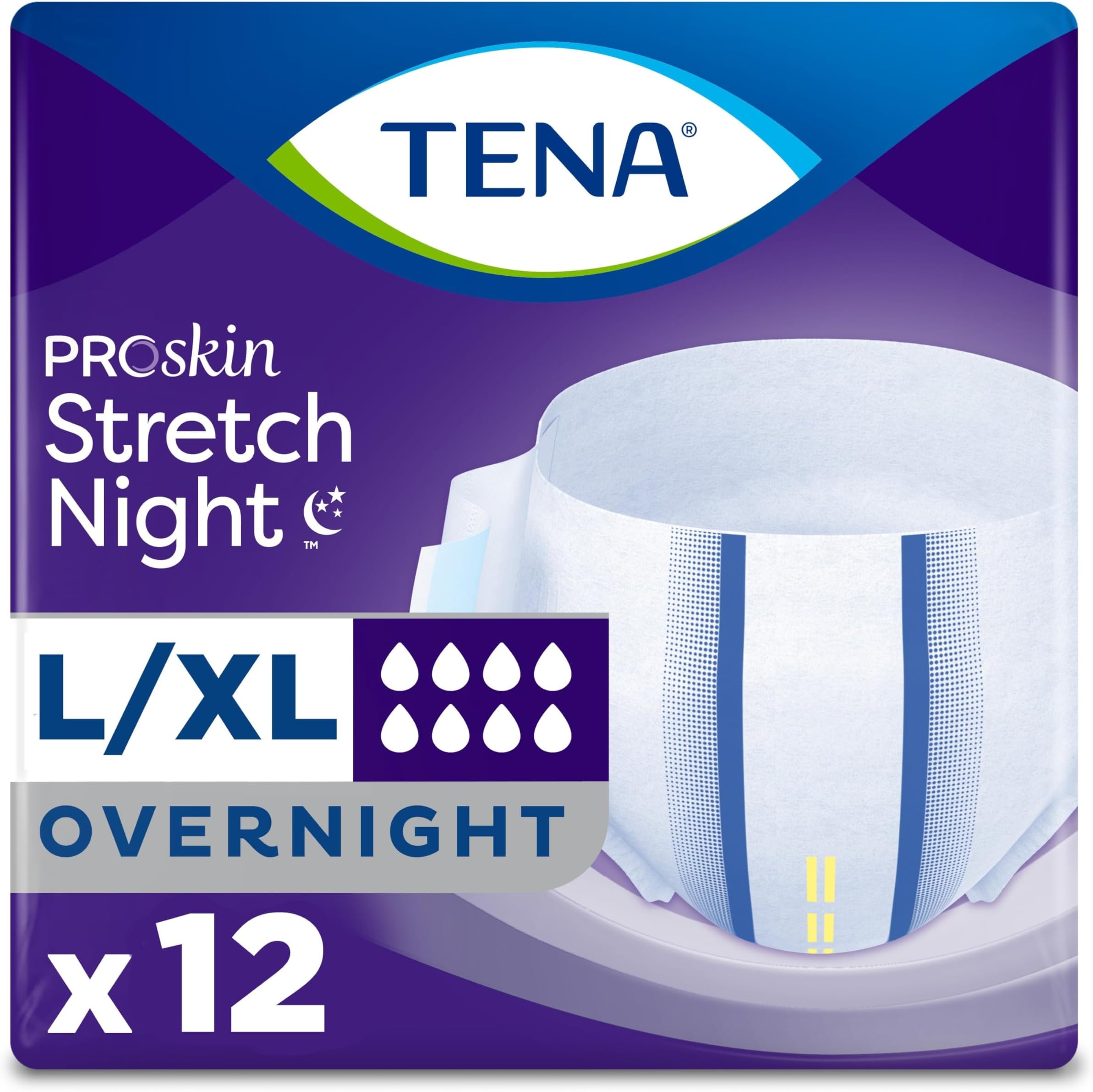 ProSkin Overnight Incontinence Adult Diaper for Women & Men, Stretch, Large/Extra Large, 12 Count, Packaging May Vary