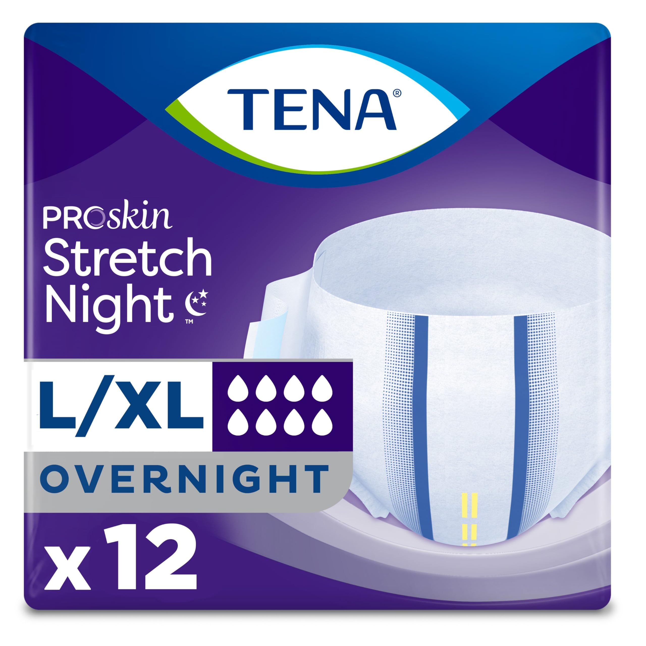 TENA ProSkin Overnight Protection Incontinence Underwear for Women & Men, Stretch, Brief, Large/Extra Large, 12 Count, Packaging May Vary