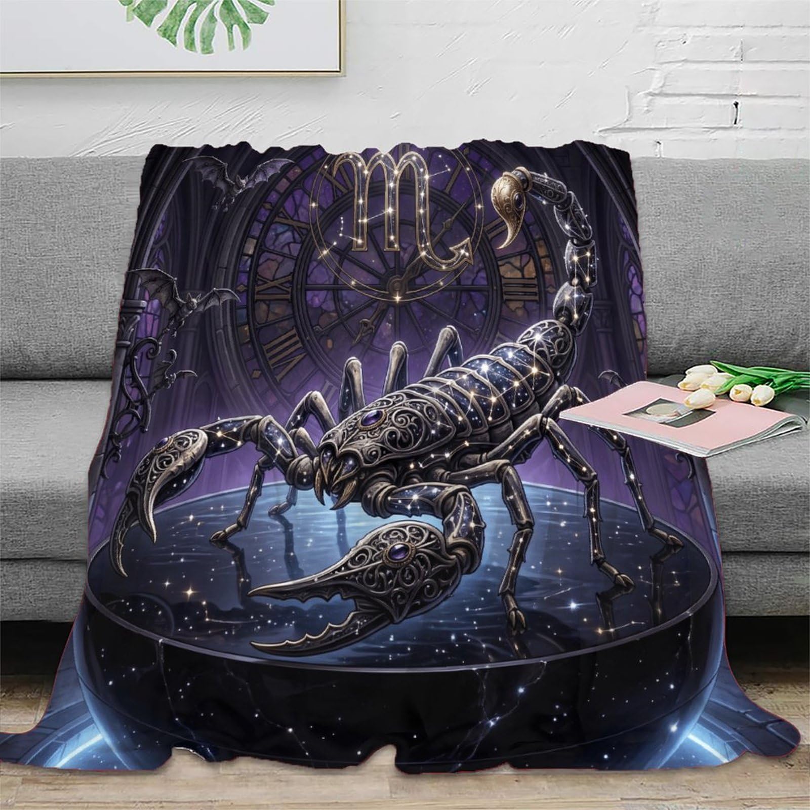 W7C8U2X3 Scorpio Zodiac Mystical Gothic Soft Throw Blanket, Guest Bed Room