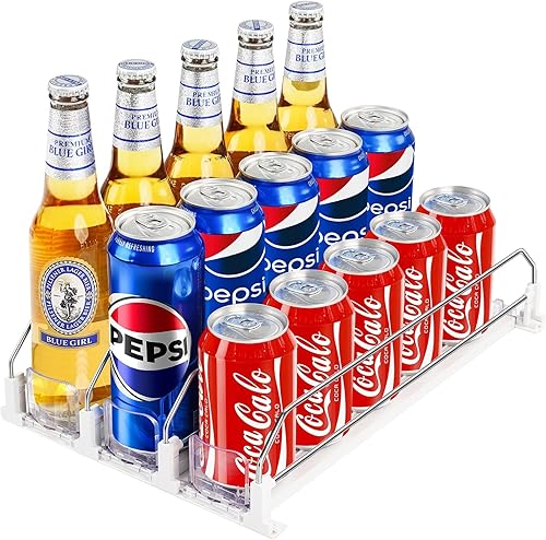 Miniatura 7 de Organizador de bebidas para nevera, dispensador automático de latas de soda para refrigerador, ancho ajustable con capacidad para hasta 15 latas,