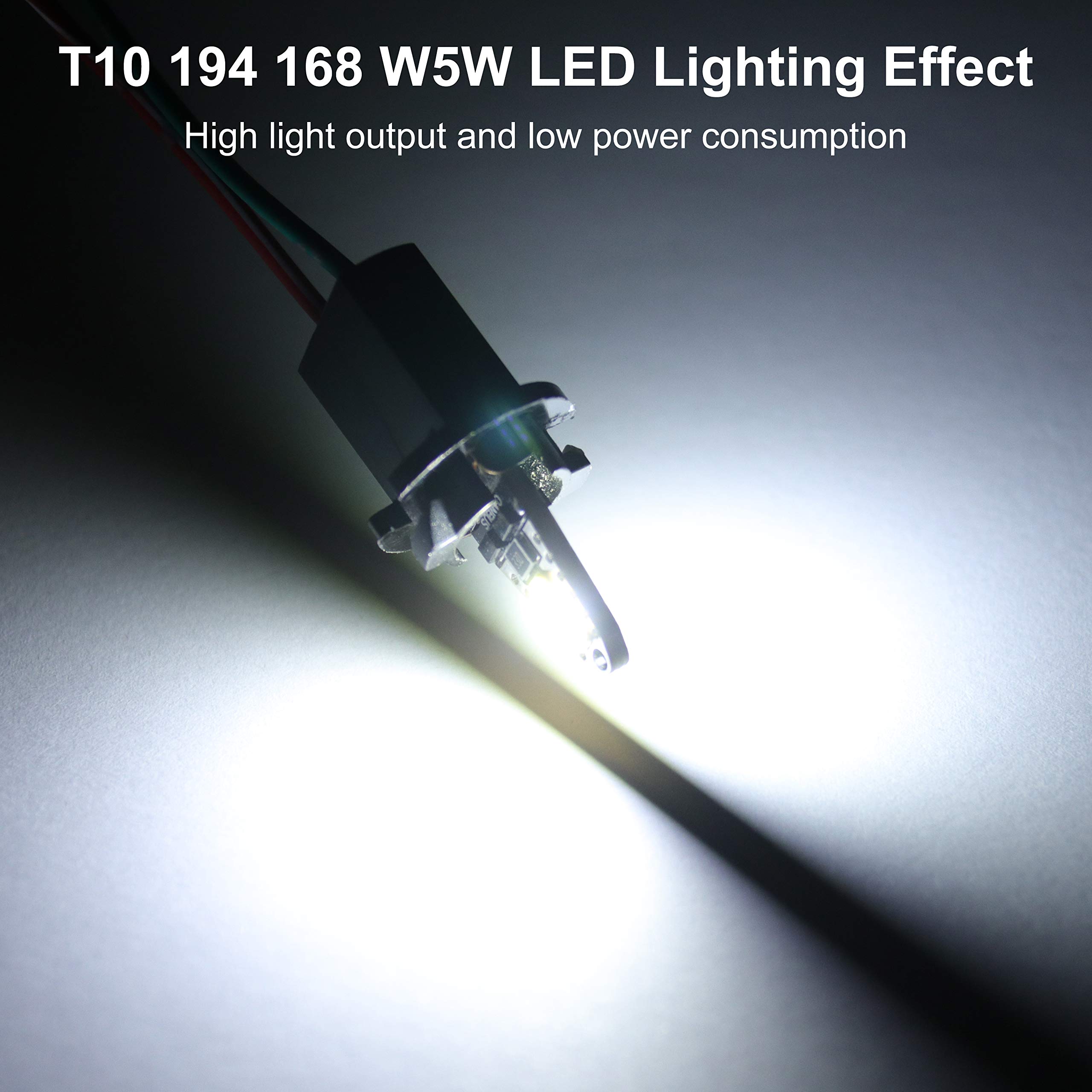 QAUBEN CanBus 194 W5W LED Bulb 175 168 2825 T10 Wedge 7020 Chipsets Car Interior Side Marker Map Dome Trunk Door Courtesy Number Plate Lights 6000K White DC 12V 2.3W (Pack of 10)