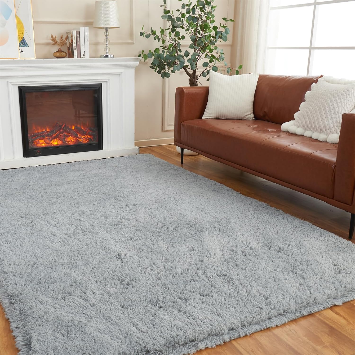 Area Rugs for Living Room, Fluffy Light Grey 8x10 Clearance Bedroom Rug, Large Throw Shag Carpet for Nursery, Kids, Playroom Home Decor 8 x 10 ft Light Grey