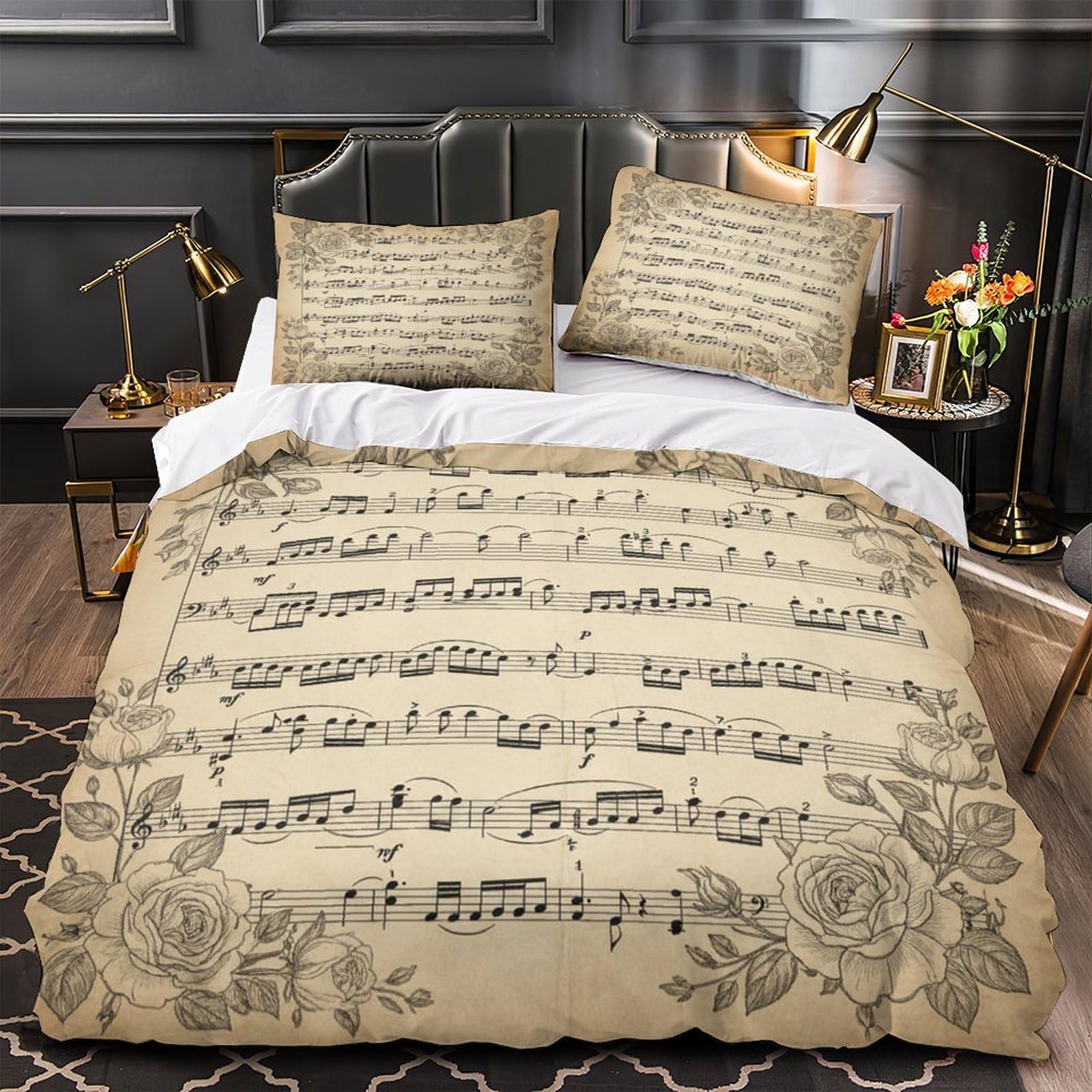 MMDASBVPE Vintage Sheet Music Quilt Cover 3D Print Premium 3 Pieces Bed Set Hidden Zipper Duvet Cover Ultra Soft All Season for Adults Kids Teens Women Youth Teenagers Double（200x200cm）