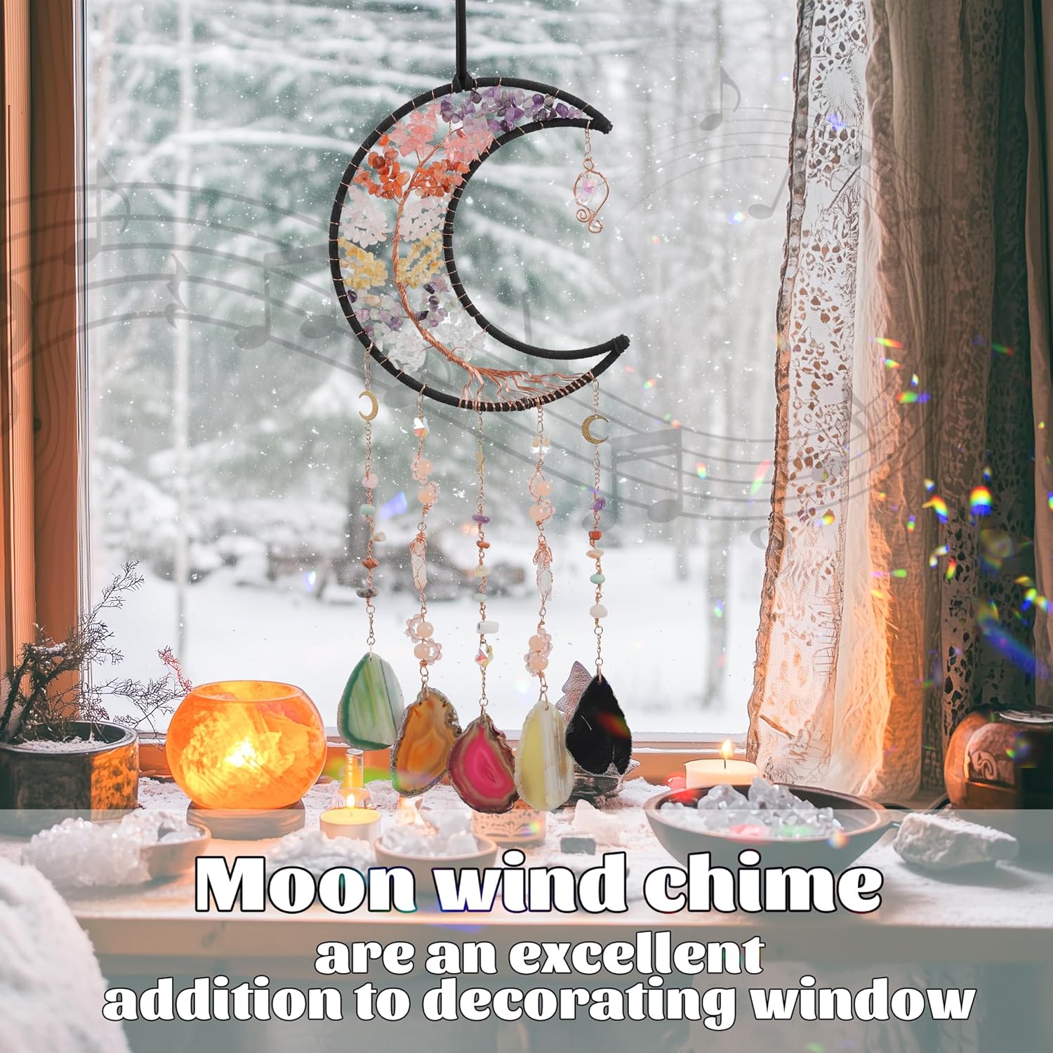 Crystal Wind Chimes, Dreamocean 7 Chakra Dream Catchers Moon Tree of Life Dream Catcher Suncatcher Prisms Hanging Window Wall Decor Yoga Meditation Gifts for Adults Girls