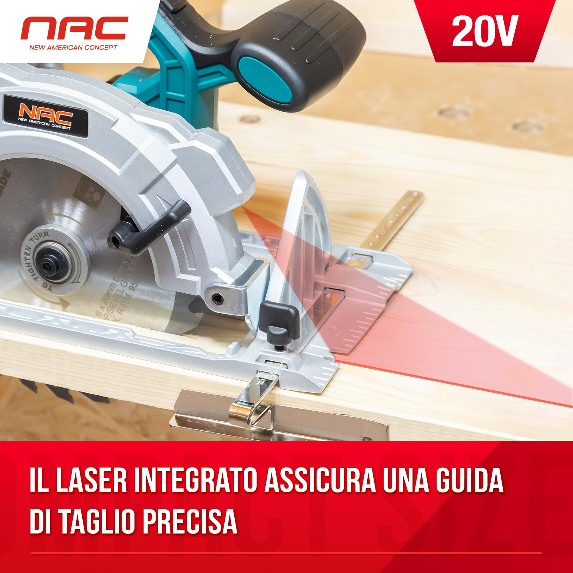 NAC NEW AMERICAN CONCEPT Sierra Circular Manual con Láser de Guía - Sierra Circular a Batería con Sistema de Extracción de Polvo y Virutas - Sierra de Inmersión sin Baterías ni Cargador