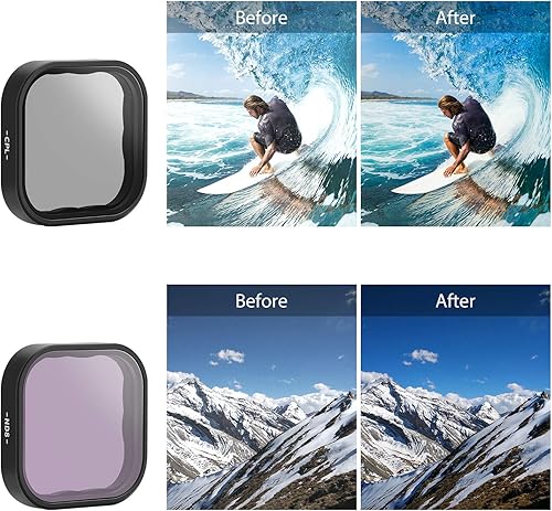 Miniatura 3 de AFAITH Paquete de 4 filtros de lente ND CPL para GoPro Hero 11109 negro, paquete de 4 (CPL ND8 ND16 ND32) Juego de protectores de lente de cámara,