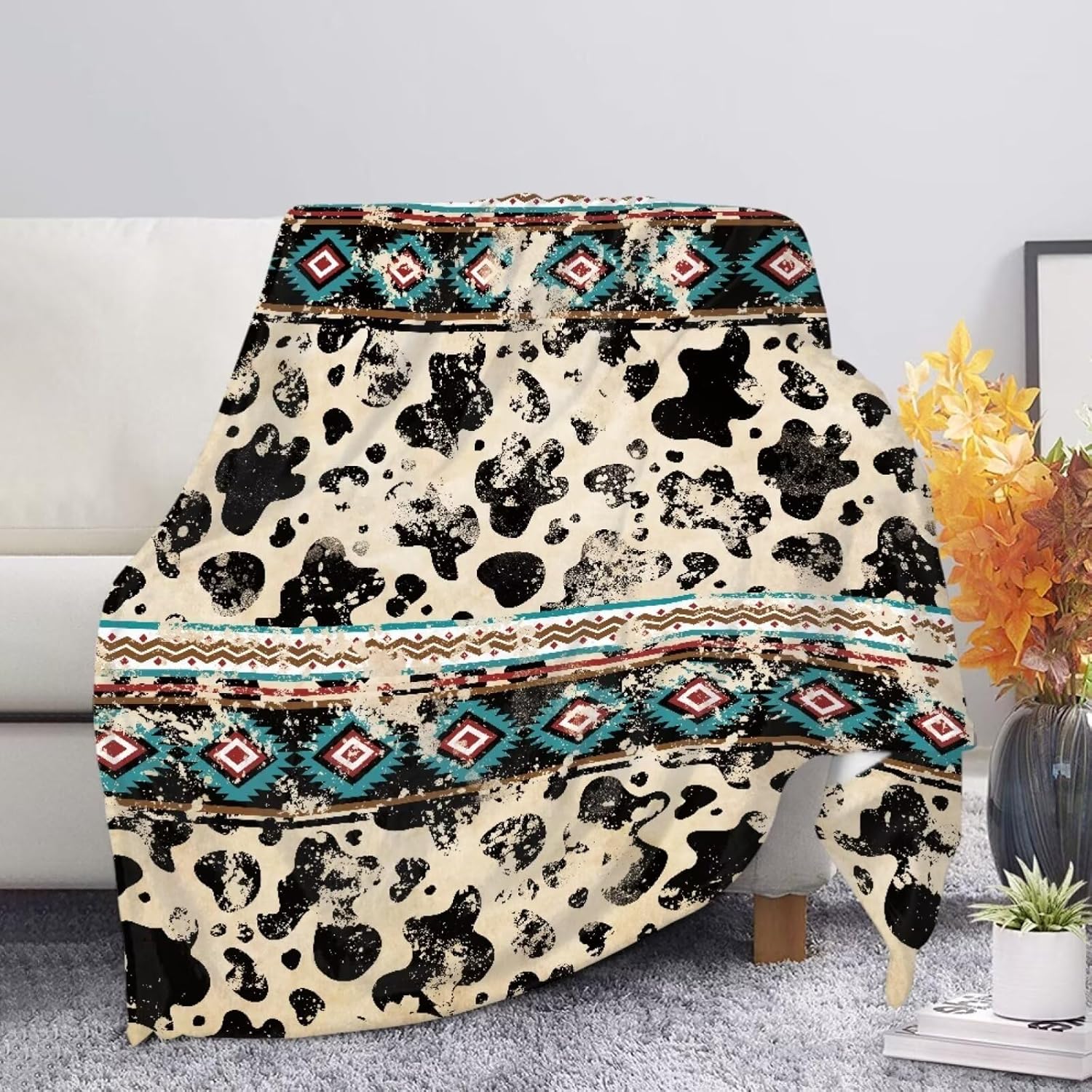 Soft Blanket, Samoa Tattoo Flower Print Blanket Throw Boho Turtle Print, Full Size Ultra-Soft Comfortable Bed Blanket Microfiber Home Decor Accessories