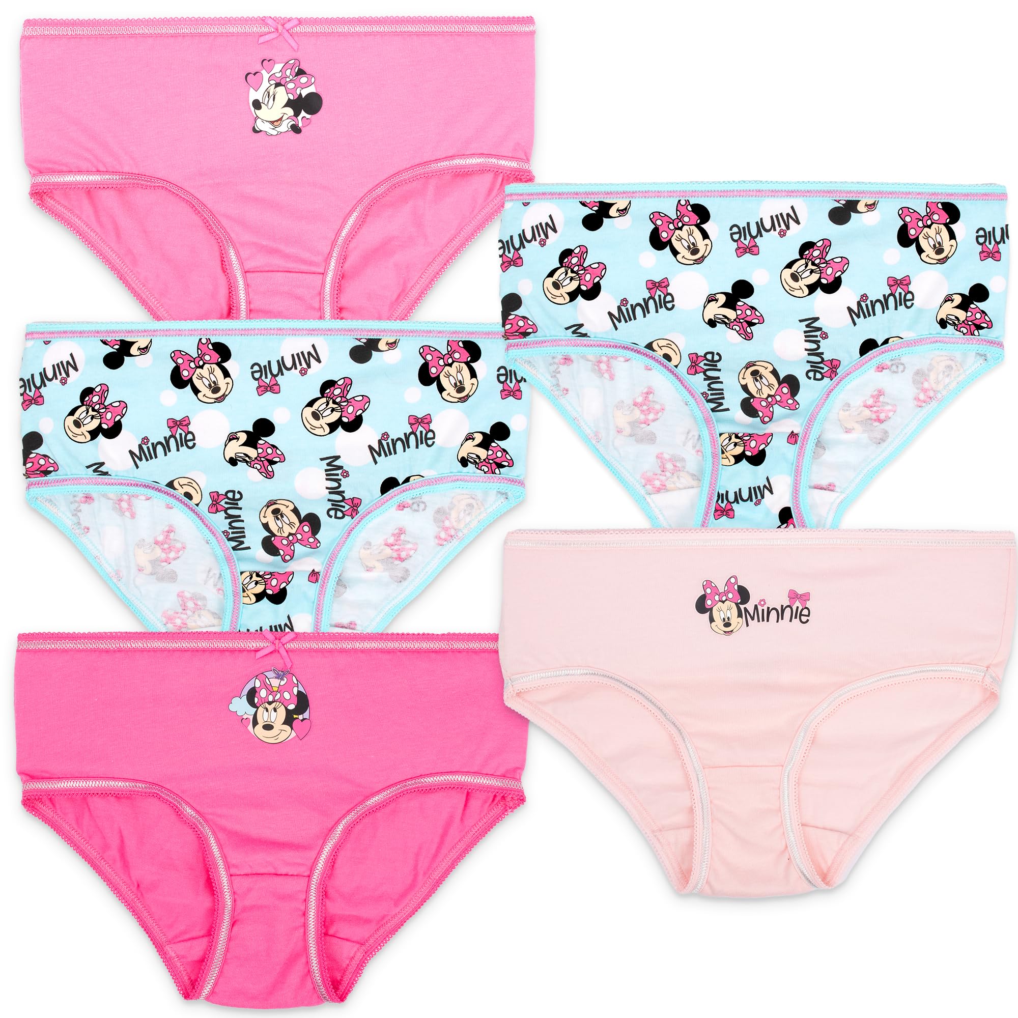 Disney Bragas suaves 100 % algodón para niñas, ropa interior para niñas, paquete de 5 con 5 diseños diferentes, color rosa, edad 5/6