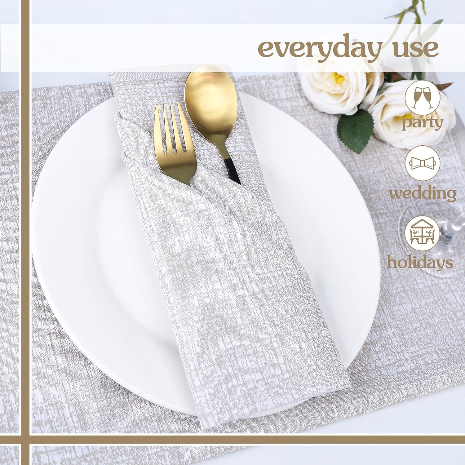 Amazon Crazy 🔥 Deals MILLANDON Dinner Napkins Cloth Set of 12, 20x20 Inches, 100% Cotton Yarn-Dyed Large Napkins Soft Table Linens for Everyday Dining Kitchen Restaurant Weddings, Greyish Green