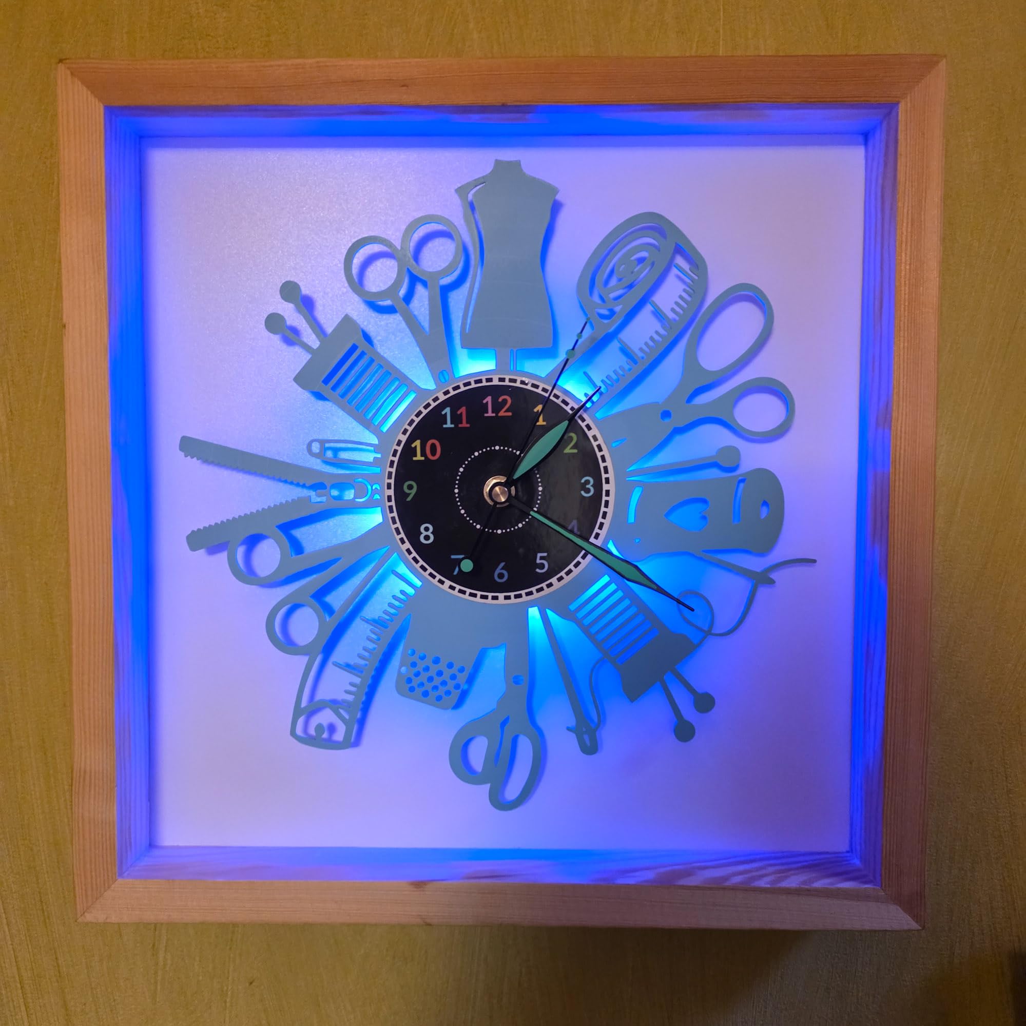 Maszyna do szycia zegar ścienny kolor LED RGB bezprzewodowa drewniana rama 35 x 35 cm płyta winylowa dekoracyjny zegar ścienny 9 kolorów dostępnych prezent prezent W0049KRL