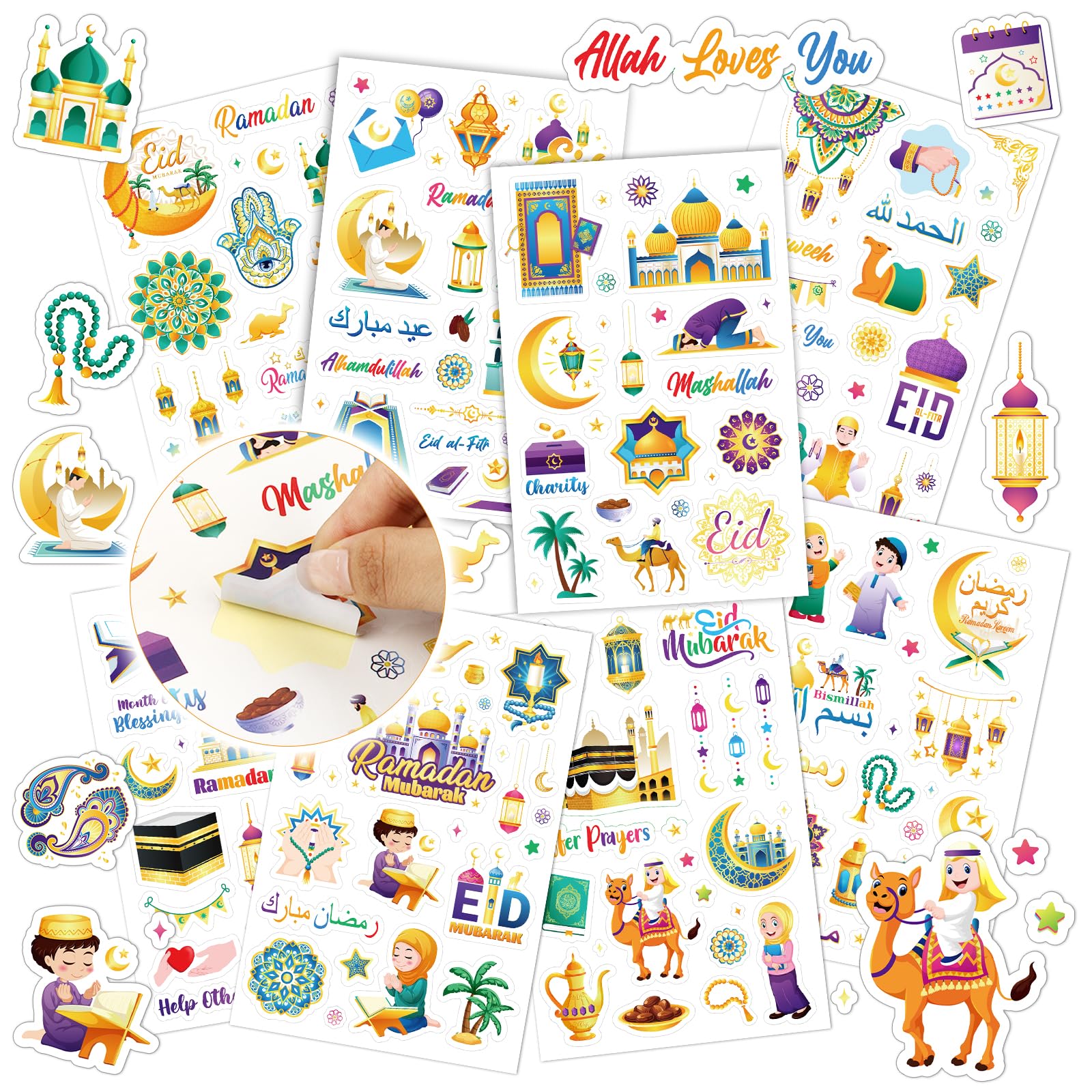 DPKOW 24 Sheets Islamic Stickers Ramadan Eid DIY Stickers for Kids Crafts Gifts Eid Mubarak Stickers for Scrapbooking Bullet Journal Decal Islamic Floral Moon Star Mosque Stickers Ramadan Kareem - Image 3