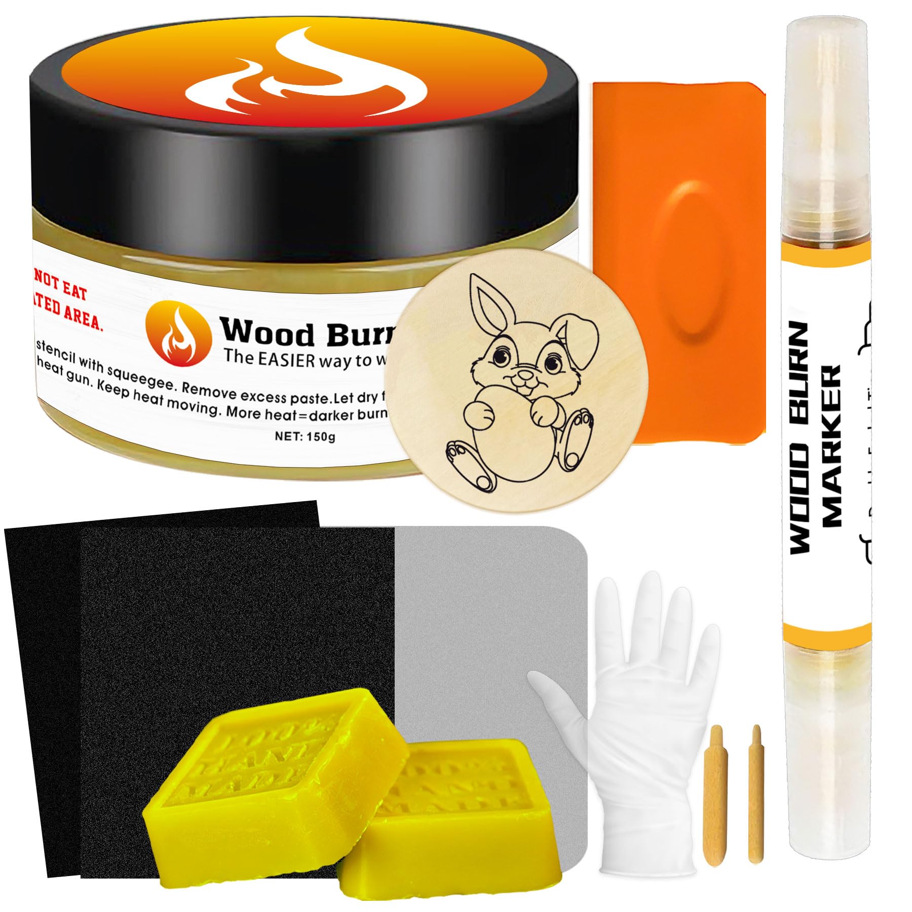 Wood Burn Gel Pen Kit, Include 120ml Wooden Burning Paste, Wooden Burning Pens, 2 Replacement Nibs, Vinyl Paper, Wood chips, Perfect for Artists And Beginners In Handcrafted Wooden Burning Projects