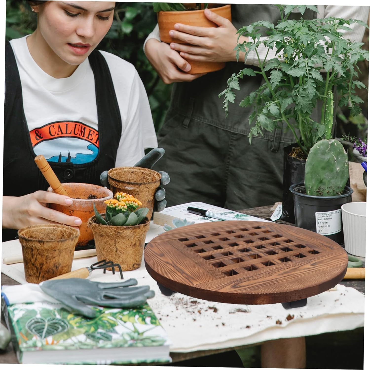 Movable Plant Stand with Wheels Round Base Flowerpot Movement Tray for Use Durable Construction Slip-Resistant Design Diameter