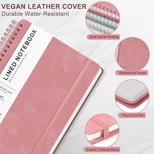 Miniatura 4 de Cuaderno de diario forrado en espiral, cuaderno A5 de cuero de tapa dura para el trabajo, 5.7 x 8.2 pulgadas, cuaderno de papel grueso de 100 GSM