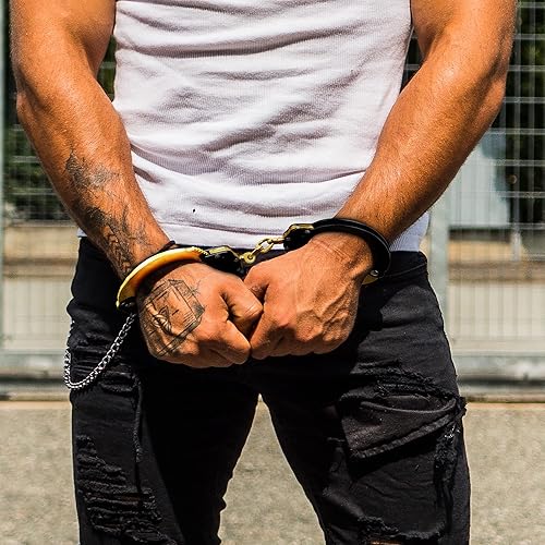 Miniatura 2 de Esposas con dos llaves y funda para esposas, resistente color negro y dorado, grado profesional, esposas seguras para doblar/romper