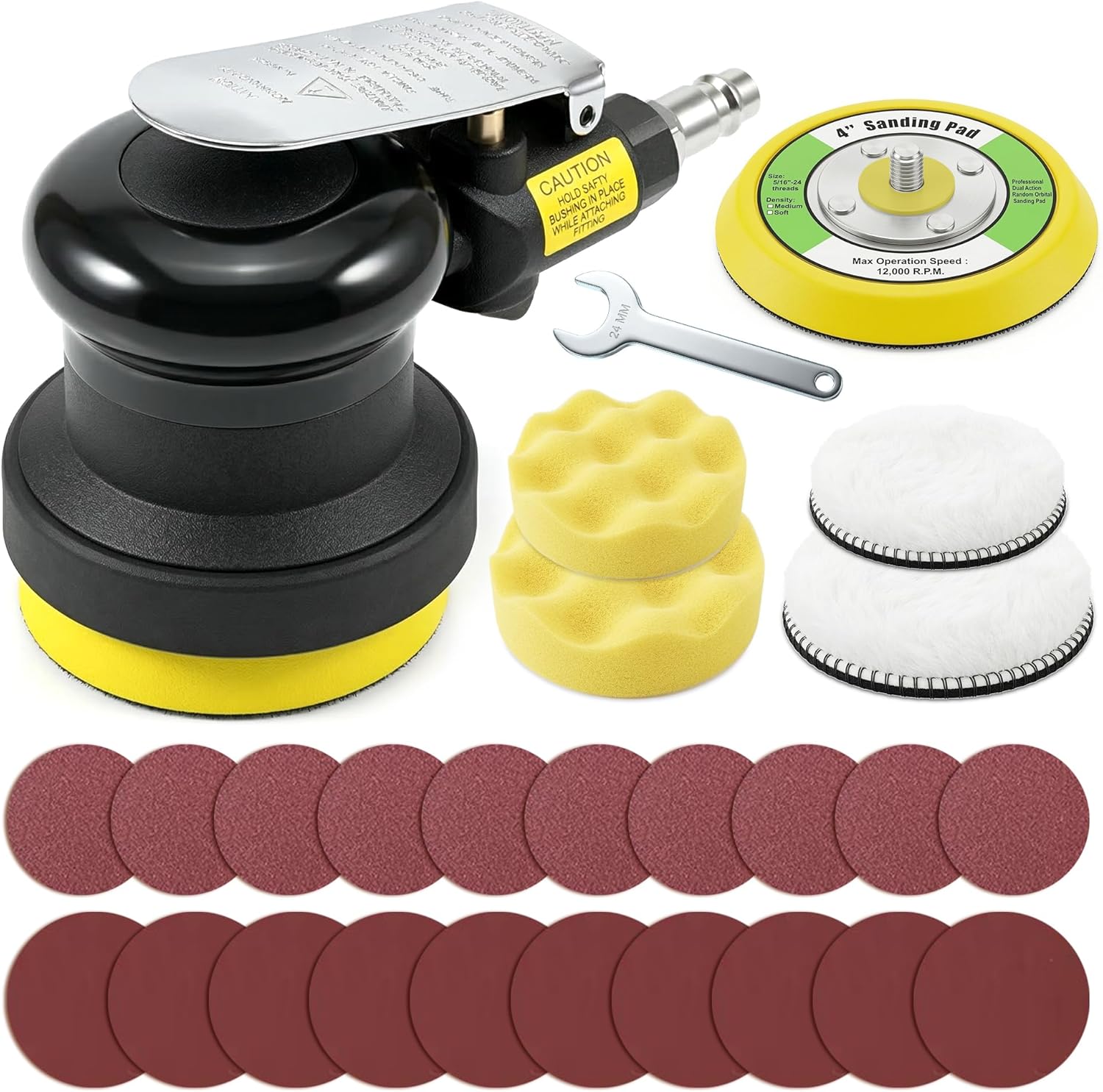3" & 4" Air Sander Kit, Pneumatic Random Orbital Sander DA Sander with Sanding Pads, High Speed Palm Sander for Auto Body, Car Polishing, Woodworking, DIY Projects