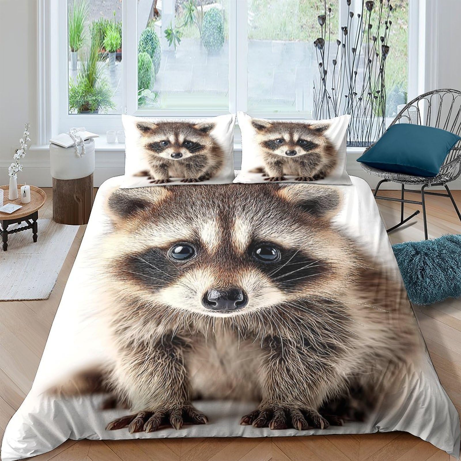 Ctjqhvkz Style-4 3D Printed Raccoon Animal Fitted Sheet Microfiber Soft Bedroom Decor Wildlife Bed Cover For Home Guest Room Single（135X200cm）