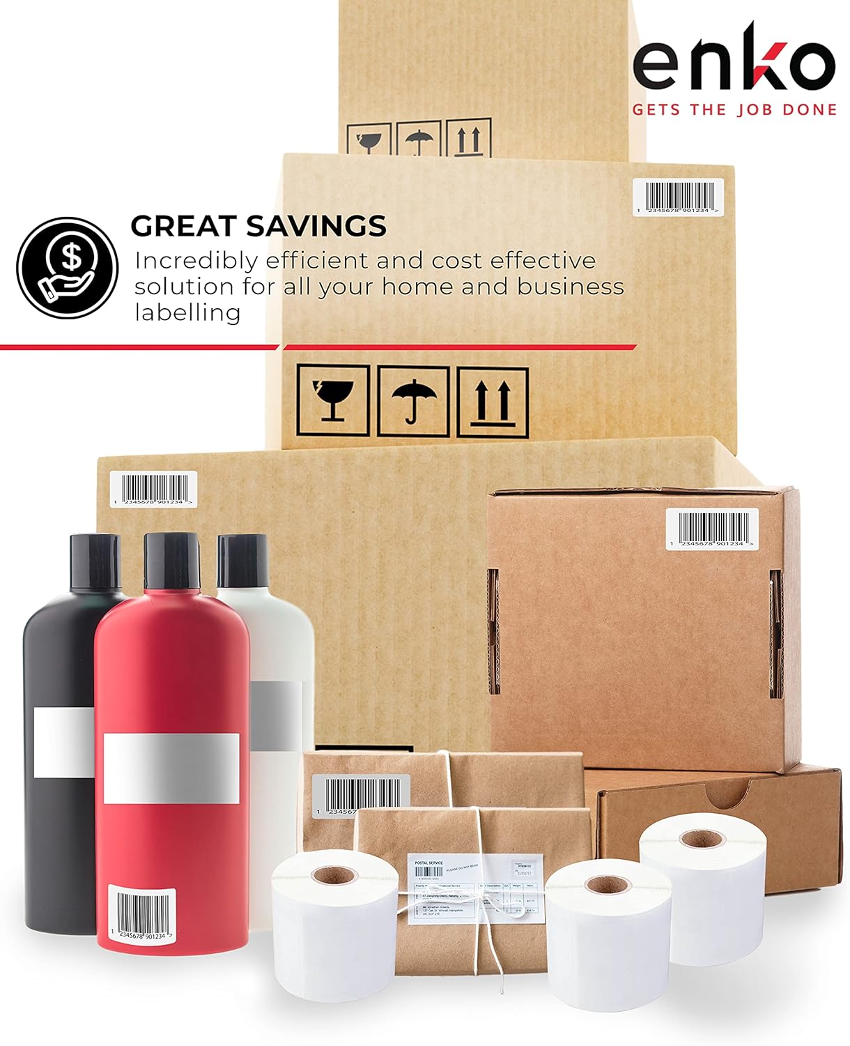 enKo - Direct Thermal Labels Compatible for Zebra/Rollo 3 x 1-1/2 Label (3" x 1.5") 1 in Core - (6 Roll, 5700 Labels)