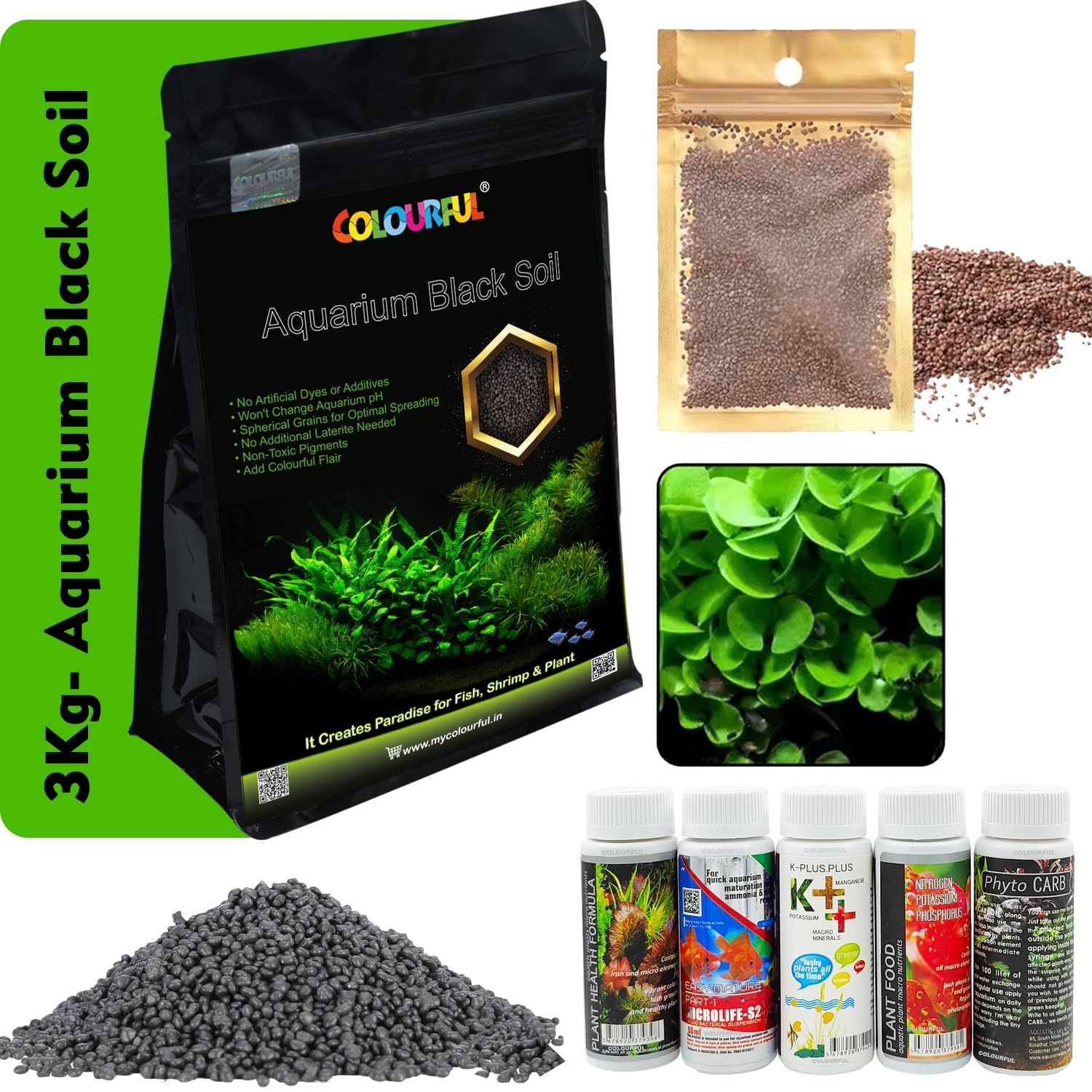 COLOURFUL - Planted Aquarium Black Soil Substrate Aqua Soil for Fish Tank | Live Planted Aquarium | Seeds and Plant Fertilizers (3Kg Soil + Carpet Plant Seeds Big + 5 in1 Plant Fertilizers Medicine) (B0D6Z3GSM6) Amazon Price History, Amazon Price Tracker