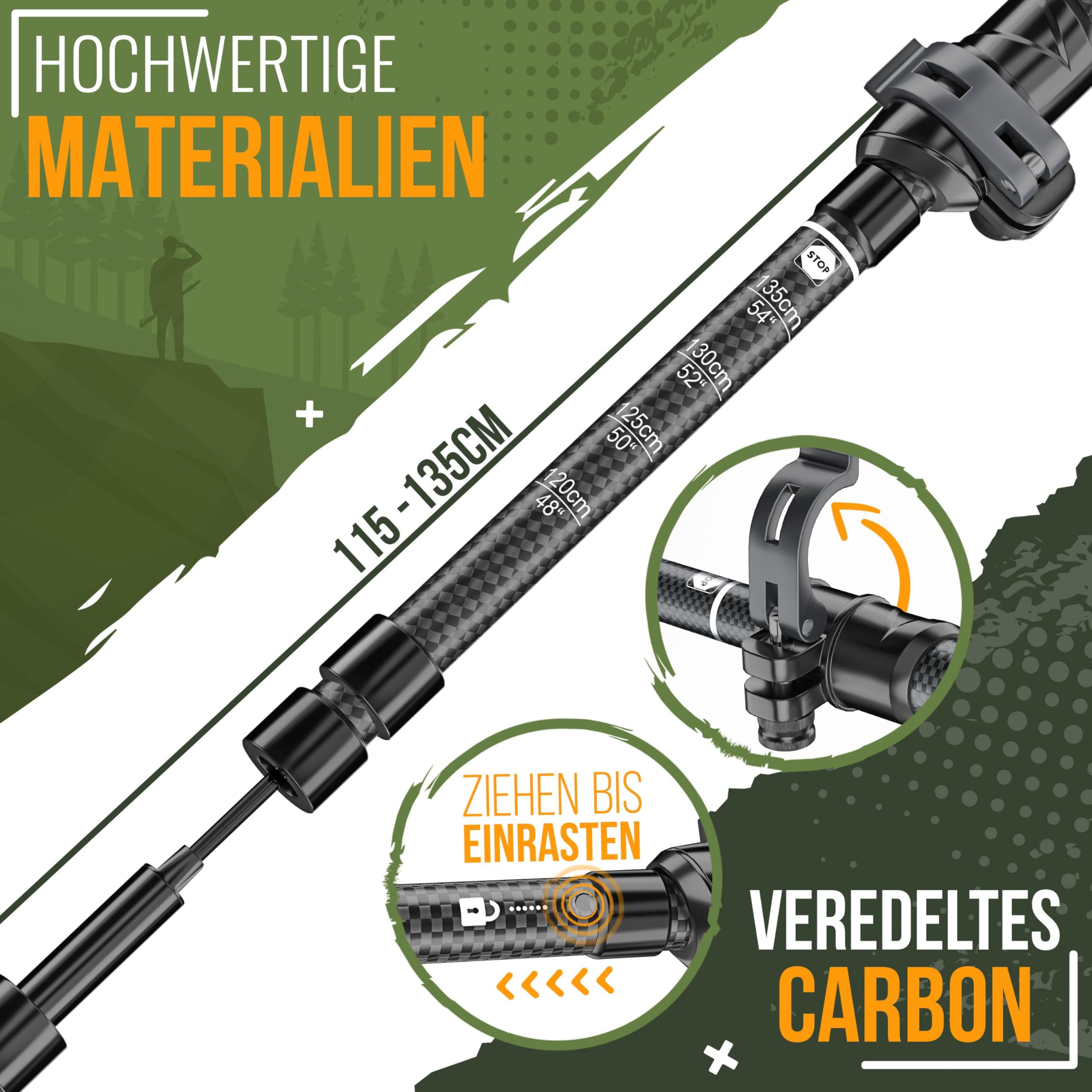 KESSER® Wanderstöcke Aluminium oder Carbon mit Korkgriff | Nordic Walking Stöcke für Damen & Herren faltbar oder Teleskop Trekkingstöcke zum Wandern, Trekking, Skitour & Bergsport inkl. Camping-Licht