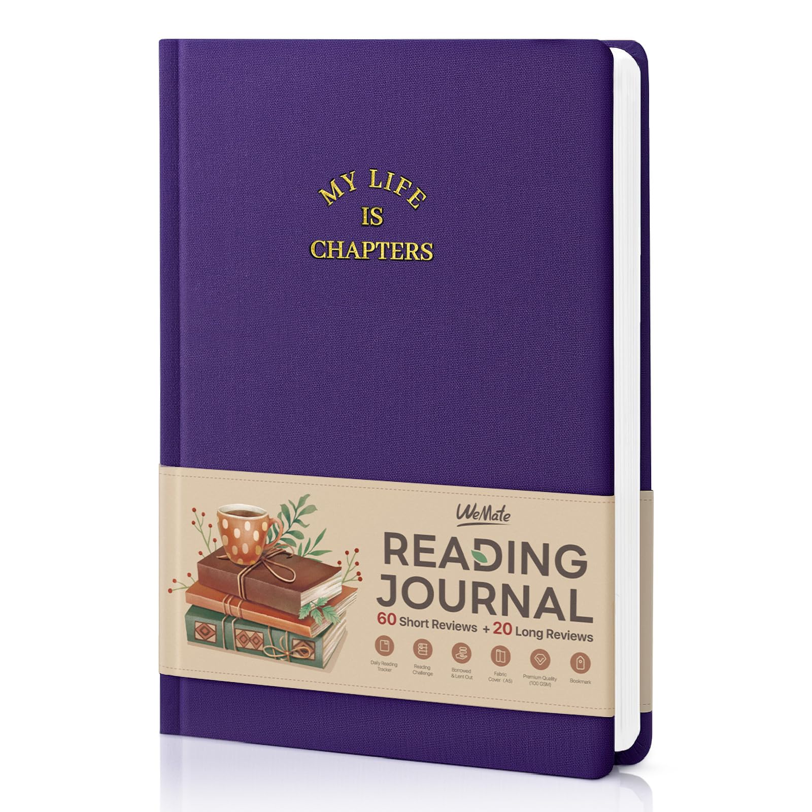 WEMATE Reading Journal - 80 Reviews & 5 Bookmarks Reading Log, Book Journal for Book Lovers Gifts with 220 Pages, Reading Tracker for Progress & Notes