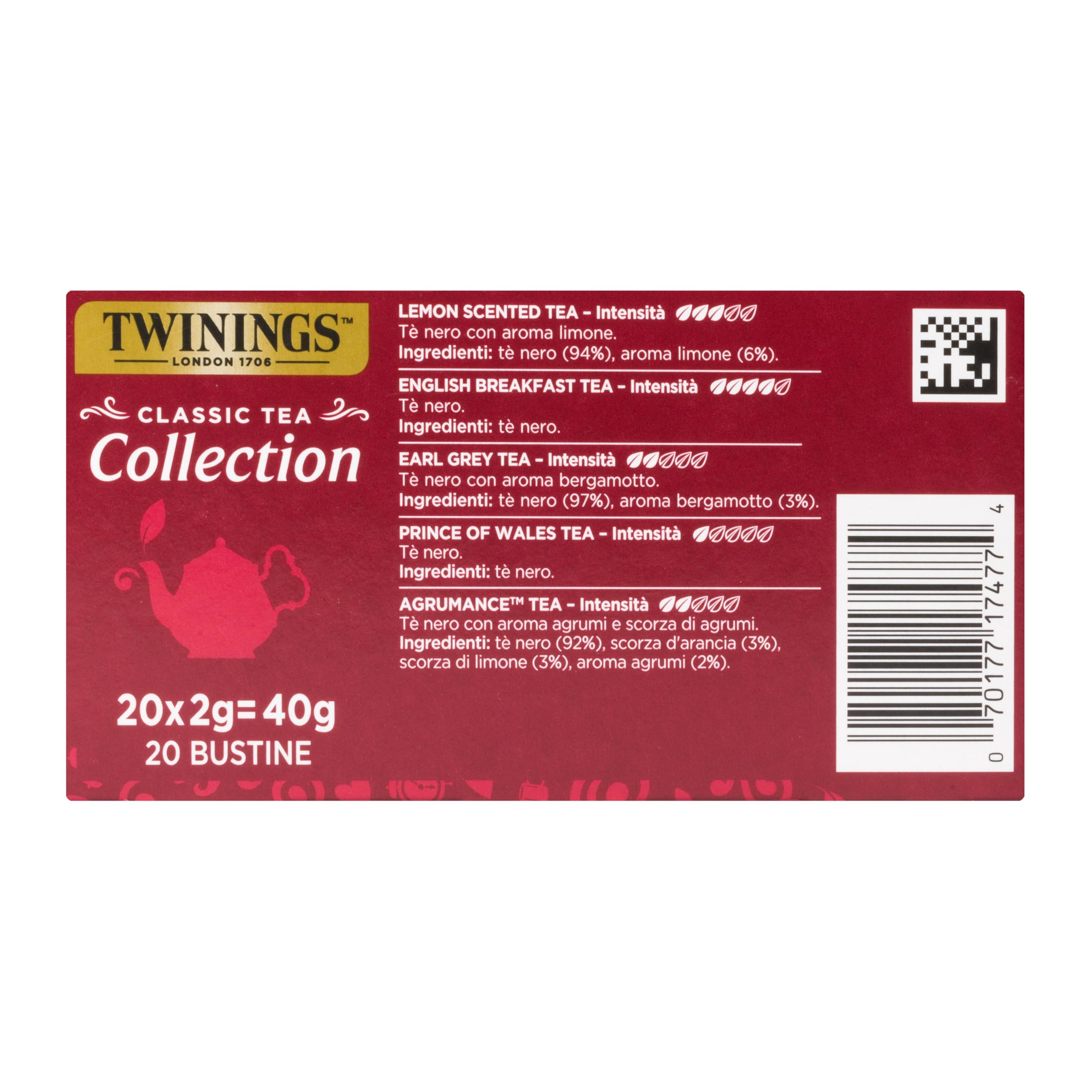 Twinings, Classic Tea Collection, Selezione di Cinque Varietà di Tè Neri, Ricette Originali con Ingredienti Naturali, Infusi e Tisane, 8 confezioni Convenienza da 20 Filtri (160 Filtri Totali)