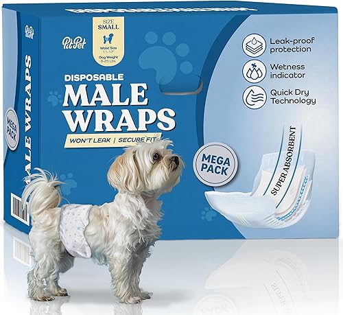 Pañales cómodos para perros machos, paquete de 30 envolturas desechables súper absorbentes para perros machos, tecnología FlashDry Gel con indicador