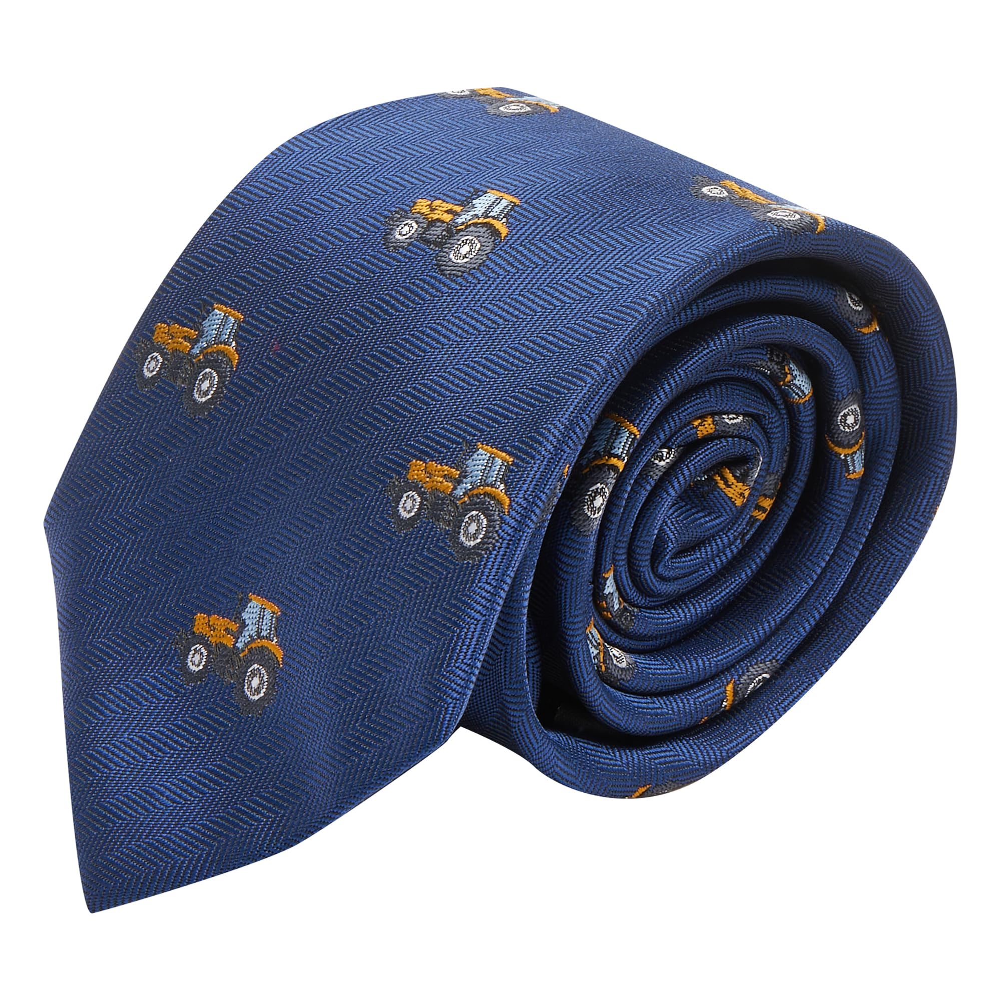 King & Priory Navy Blue Herringbone Embroidered Tractor Tie