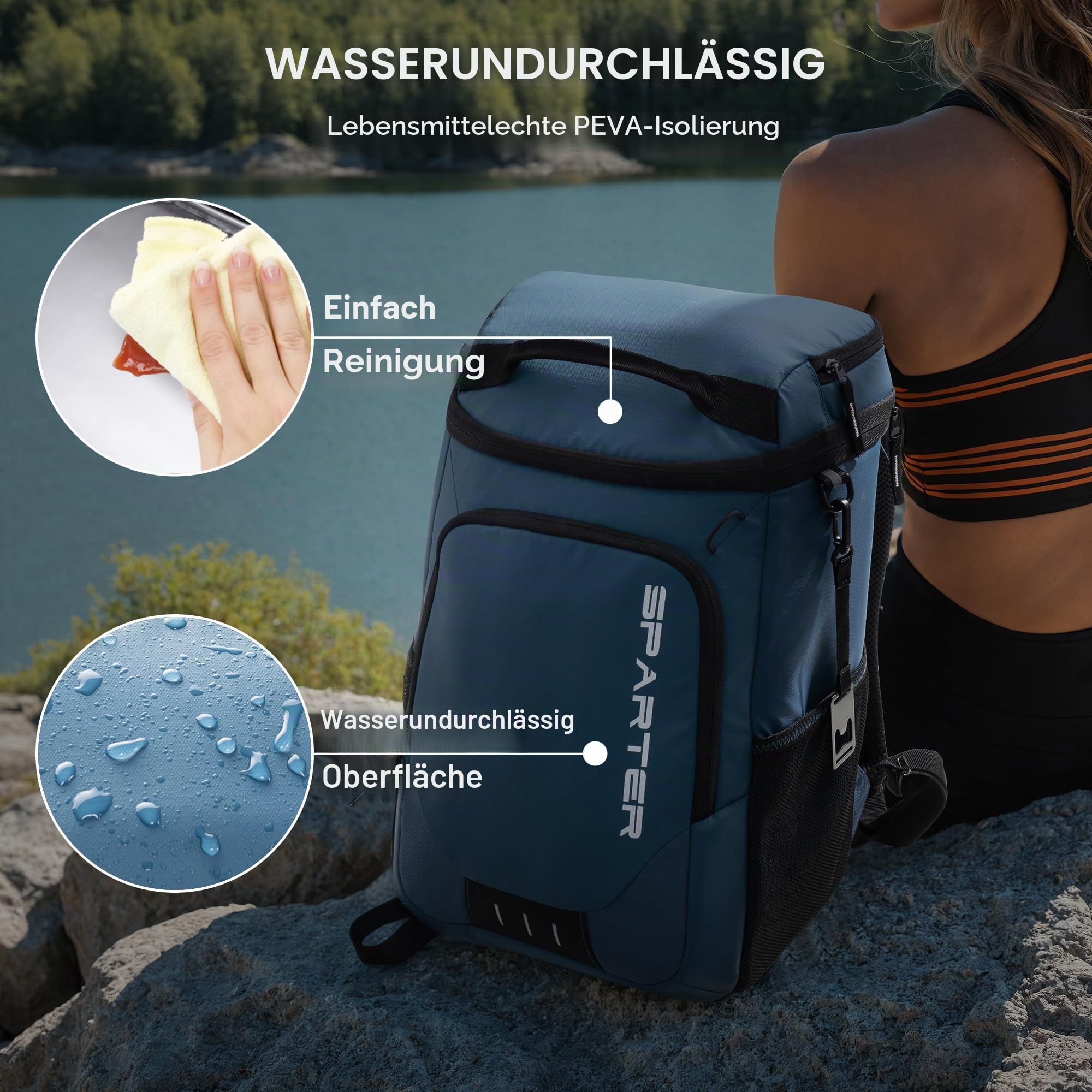SPARTER Rucksack-Kühler, isoliert, auslaufsicher, 33 Dosen, wasserdicht, leicht, isoliert, Eistruhe, tragbare weiche Kühltasche für Strand, Reisen, Camping, Mittagessen