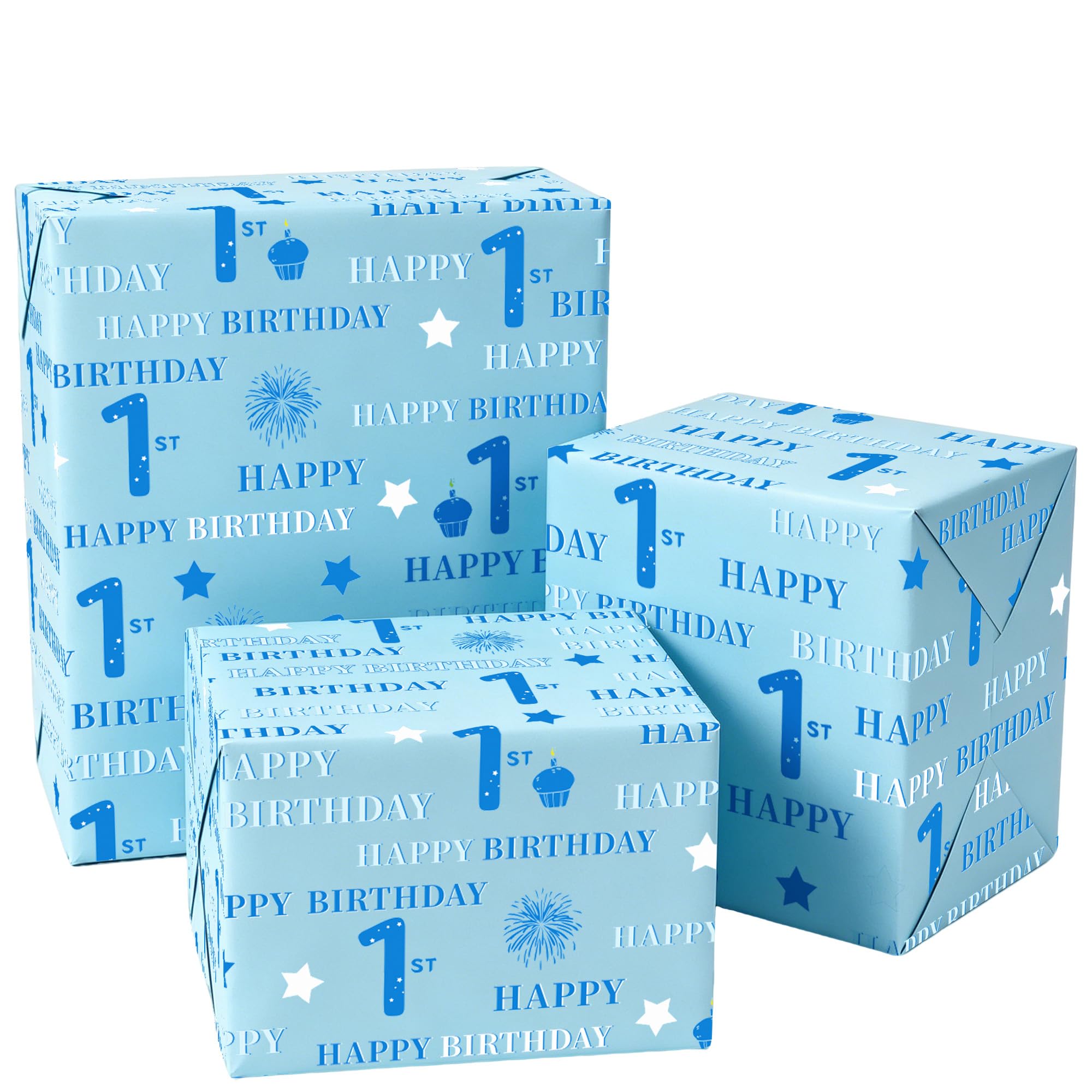 Xenray 1st Birthday wrapping paper,5 sheets Number 1 blue Gift Wrap,50x70cm Age 1 Pattern Printed Paper for Boy