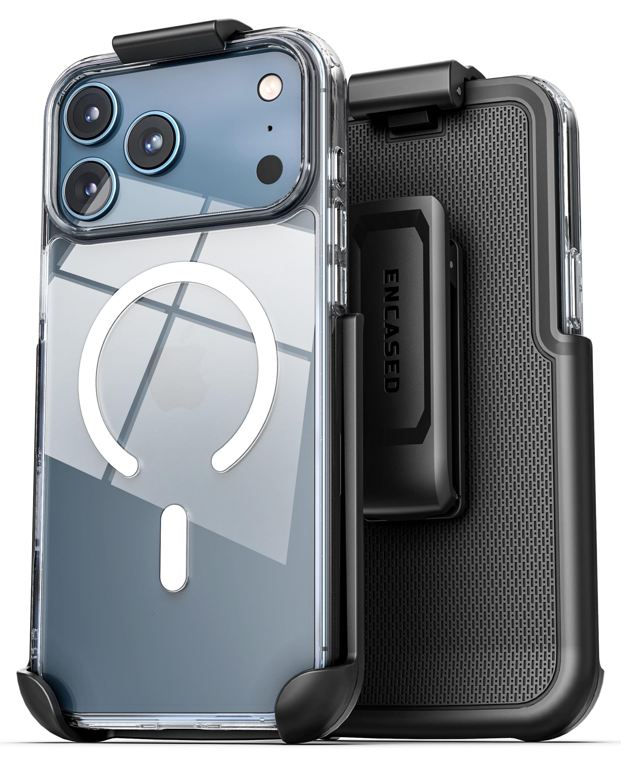 Encased Compatible with iPhone 17 Pro Belt Case with Phone Holster Clip, Compatible with MagSafe (Crystal Clear)