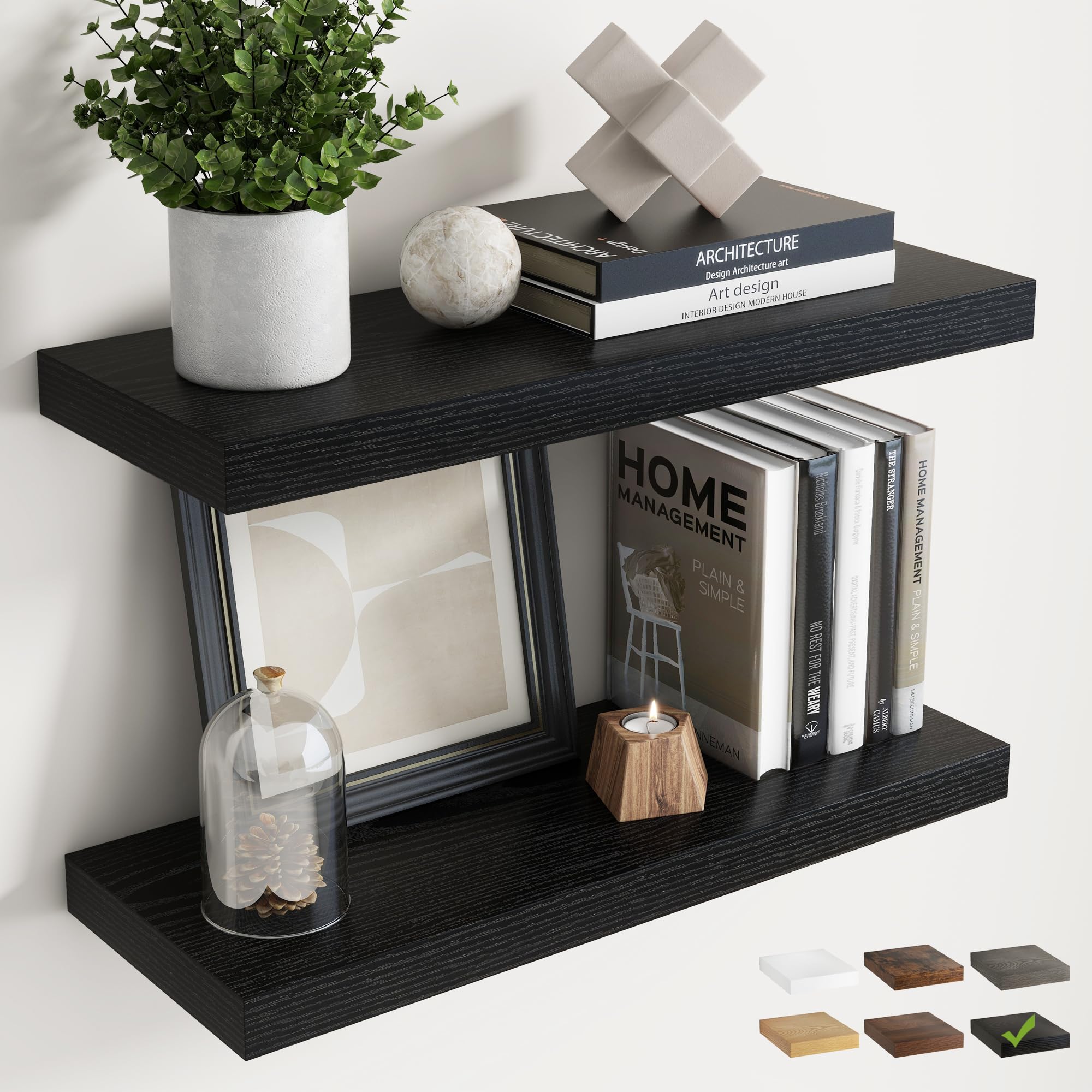 Marsmiles 60 CM Floating Shelves, Wall Shelf, Bookshelf, Black, 2Pcs