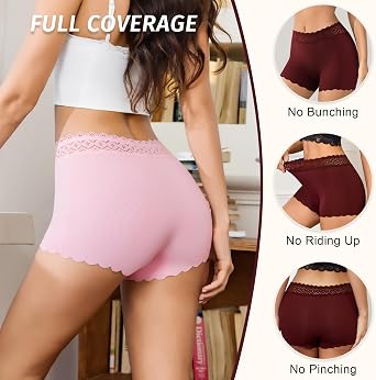 Womens BoyShorts Underwear Lace High Waisted Seamless Panties No Show Full Coverage Ladies Boxer Briefs 5 Pack