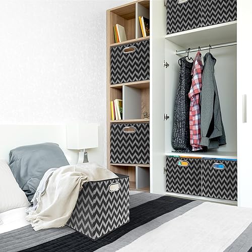 Miniatura 2 de Simple Houseware Paquete de 3 contenedores de almacenamiento cúbicos de tela de impresión de 13 pulgadas con asas, color negro