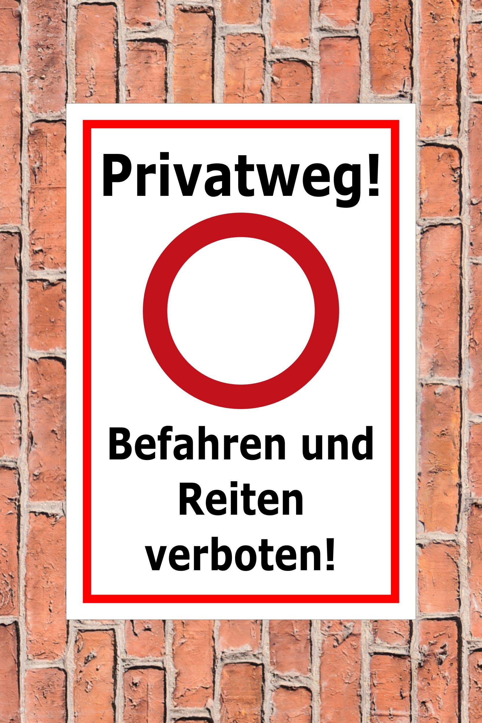 Schild Privatweg - Befahren und Reiten verboten – 60x40 cm – 3mm Aluverbund – mehrere Größen/Materialien – Mit Bohrlöchern