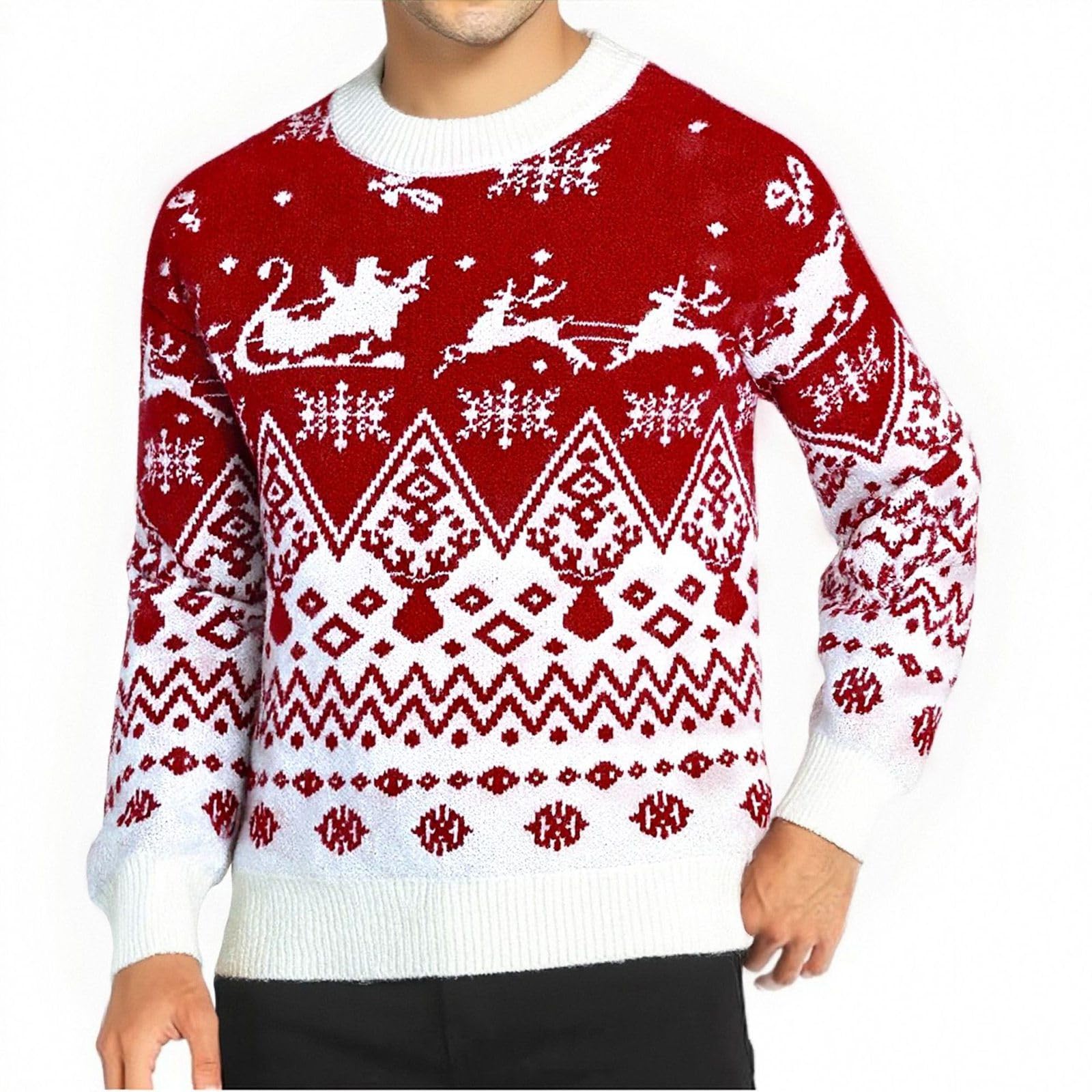 Genérico Jerseys Navidad Hombre, Suéter De Navidad Hombre Cuello Redondo Invierno Jersey Manga Larga Elegante Retro Sweater De Navidad Casual Christmas para Navidad Fiesta