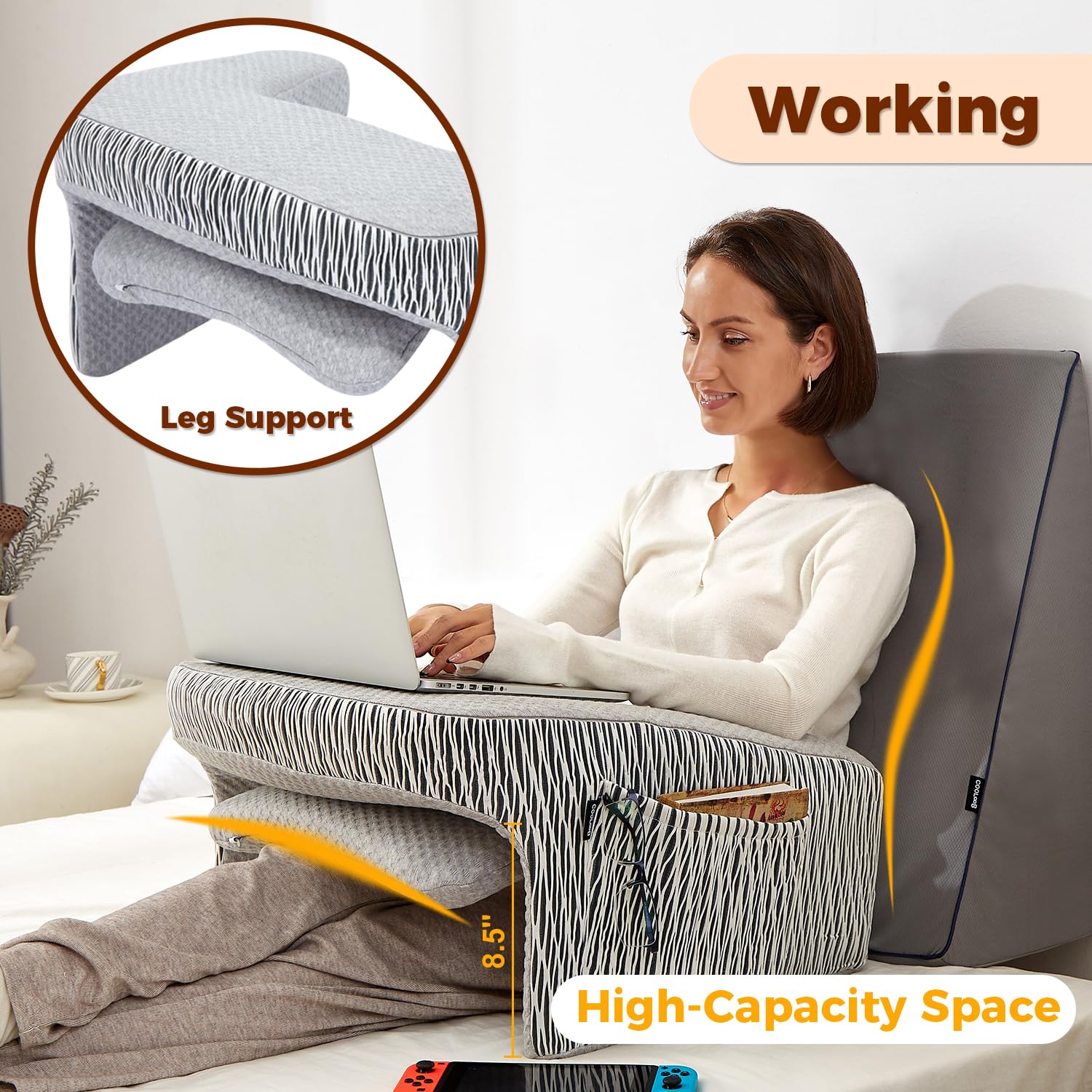 FEAW Oreiller De Lecture Avec Accoudoirs,Confort Coussin De Soutien Lobaire,Housse Aovible