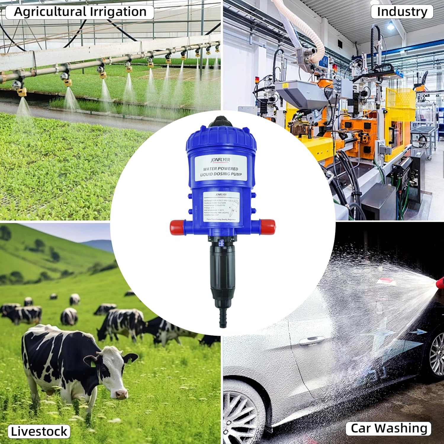 GEN Ⅱ 0.2-4.5% Fertilizer Injector Automatic Chemical Liquid Dosing Pump,13.21GPM,POM Housing,Water Powered Liquid Dispenser for Drip Irrigation Garden Greenhouse Livestock Water Well