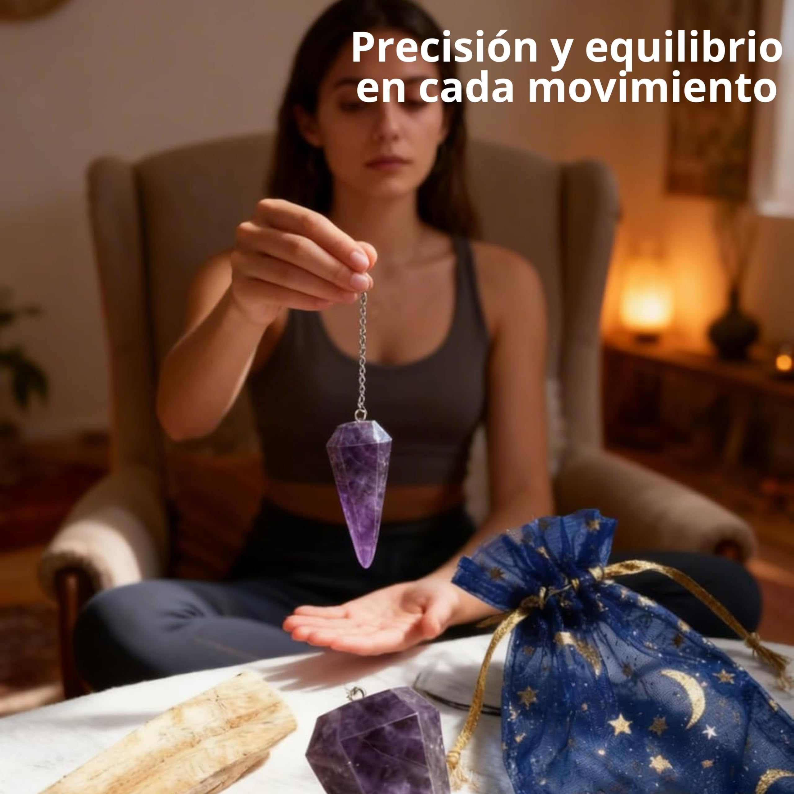 Péndulo Adivinación Amatista Natural +1 Palo Santo + Bolsa de Almacenamiento | Herramienta de Radiestesia y Meditación para Tarot, Reiki y Sanación Espiritual | Cristal Auténtico - 5
