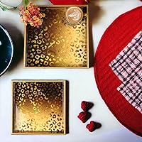 Vista 7 de Crocon Juego de 2 bandejas otomanas cuadradas de MDF, centros de mesa multiusos para comedor, bandejas decorativas para mesa de café, decoración