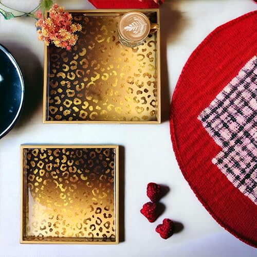 Miniatura 7 de Crocon Juego de 2 bandejas otomanas cuadradas de MDF, centros de mesa multiusos para comedor, bandejas decorativas para mesa de café, decoración del