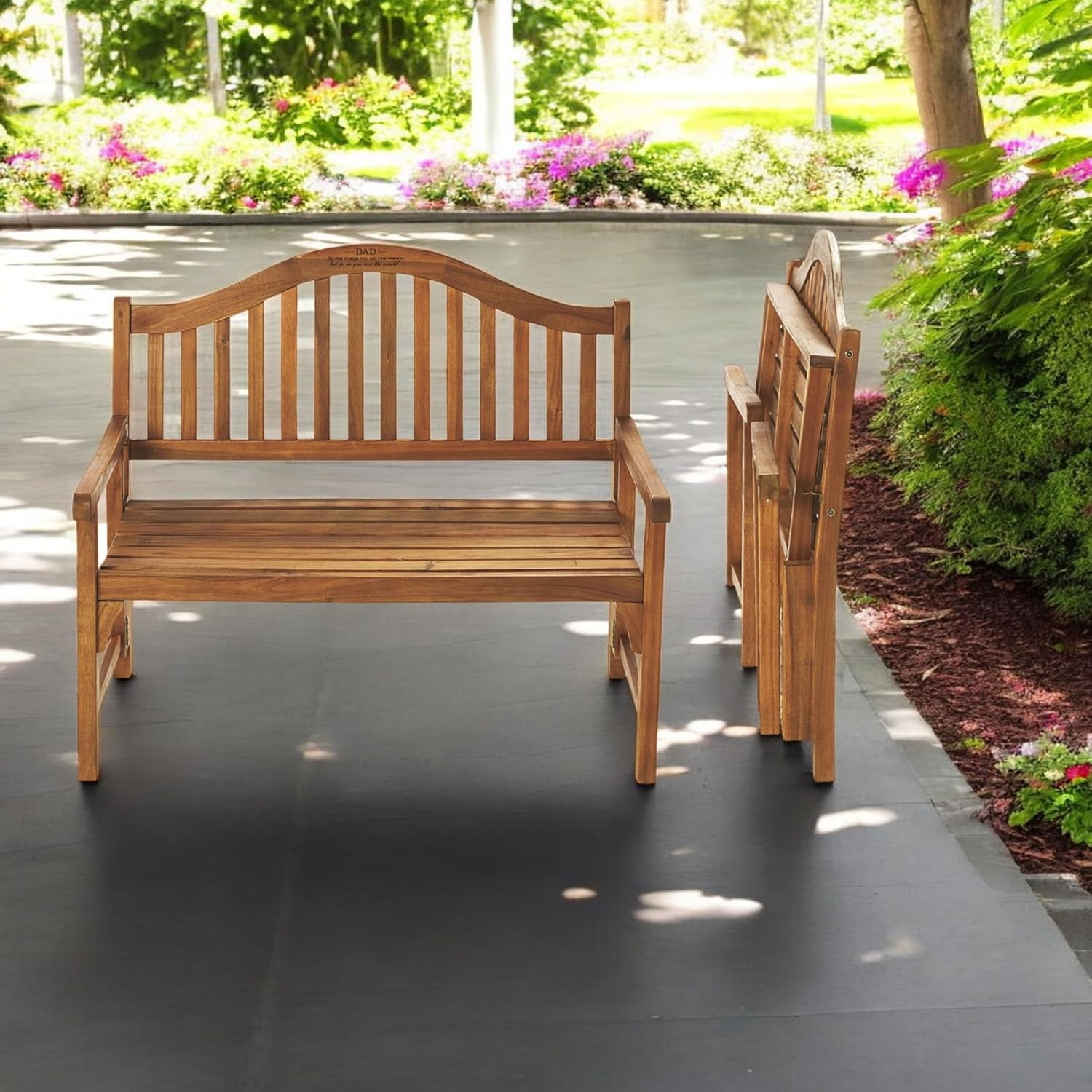 Patio Wise Foldable Acacia Wood Garden Bench, 4 Foot Indoor/Outdoor Wooden Porch, Patio, & Park Seating, Curved Backrest and Armrest, 48" Wide x 24-3/4" Deep x 41" High, Teak Color