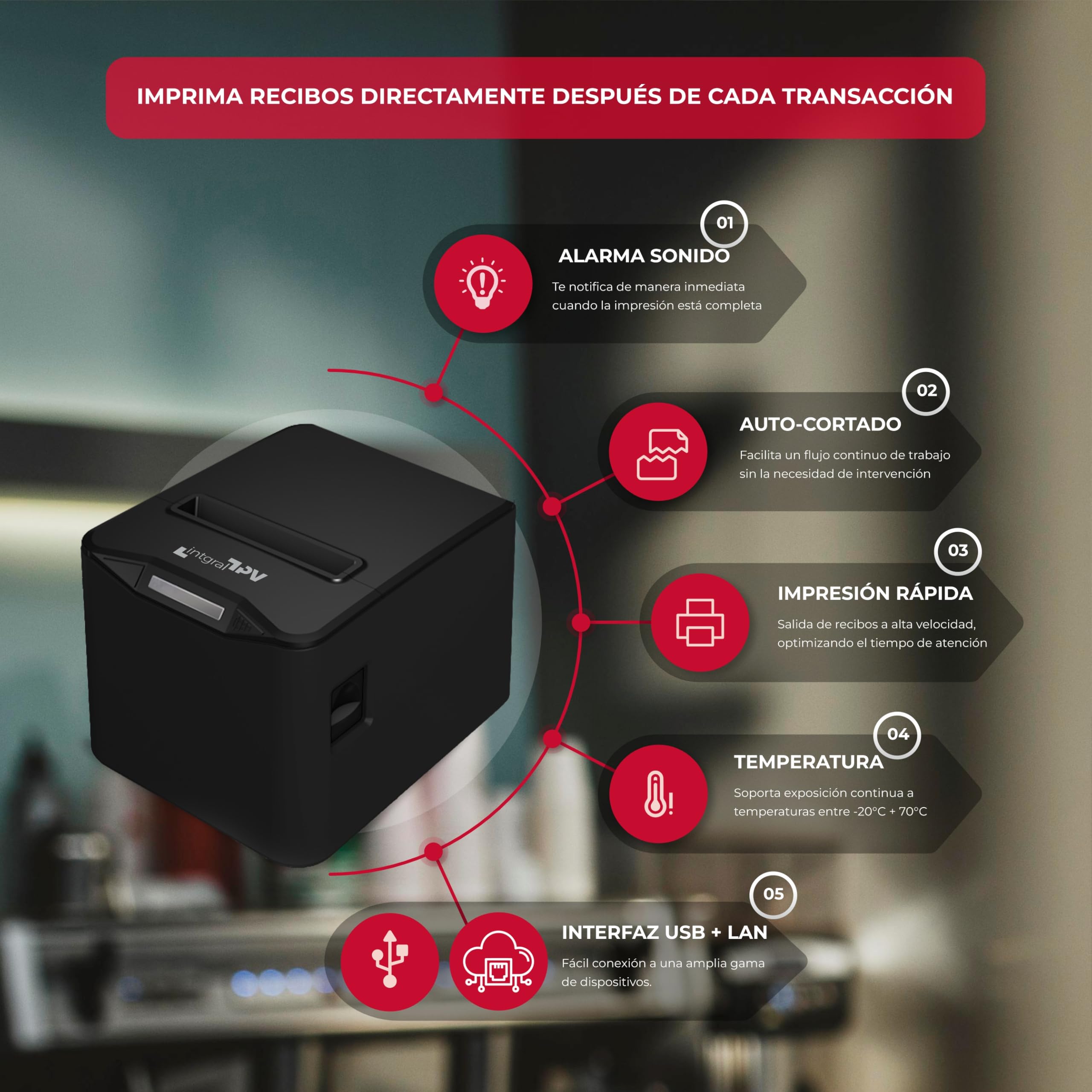 8370 Impresora Térmica Recibos/Tickets 80mm – Puerto/Conexión: USB, LAN/RJ45, RJ11 – Corte Automático – Win, Linux, Android, Mac – Rollo Extra y pendrive Drivers – TPV POS (Negro)