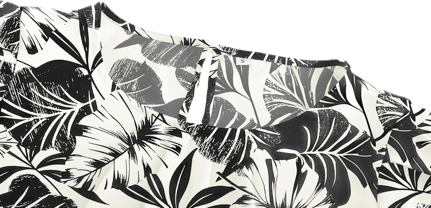 TASAMO Women's Casual Round Neck Basic Pleated Top Cap Sleeve Curved Keyhole Back Chiffon Blouse - Image 3